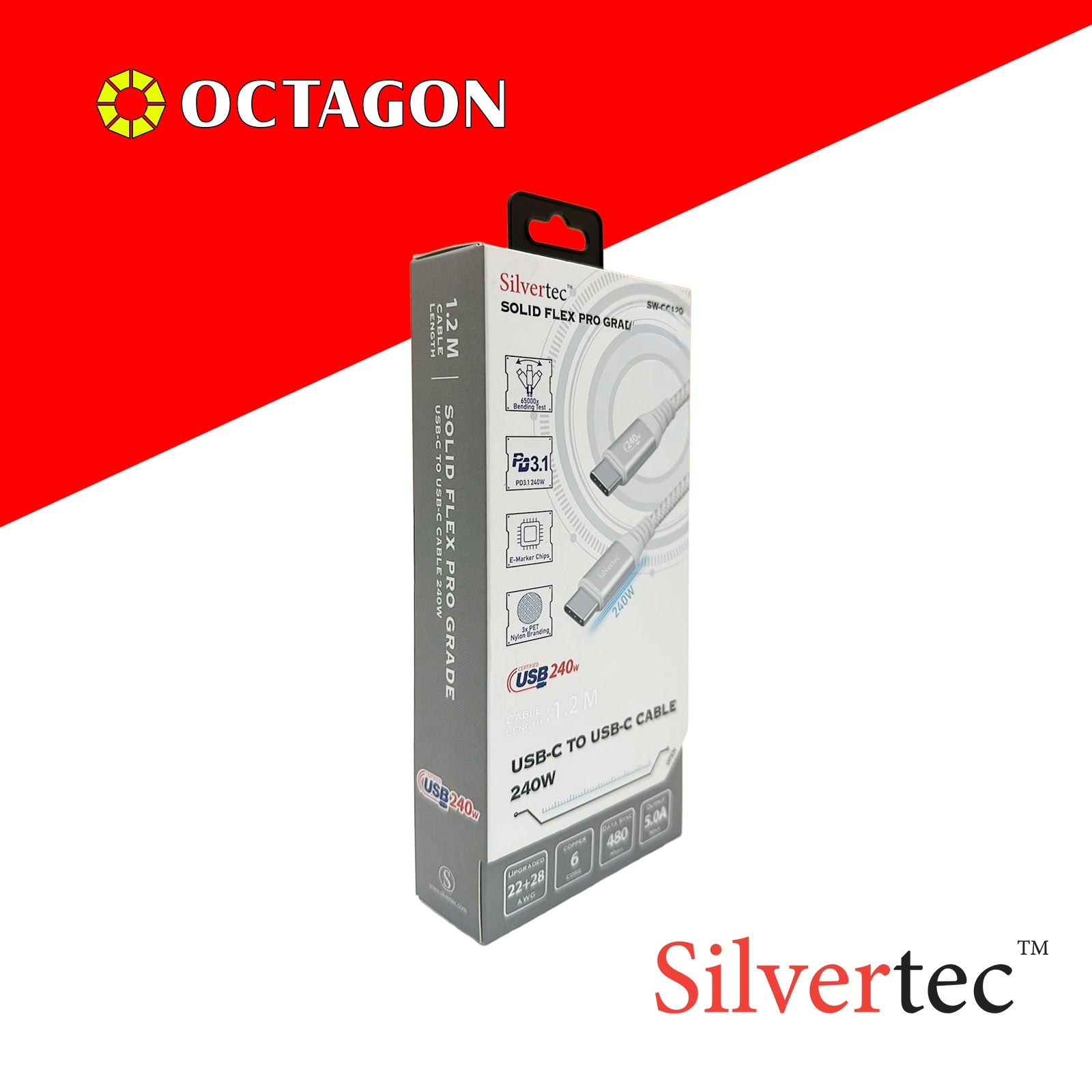 SILVERTEC SW-CC120-SL USB-C 1.2M 240W CABLE
