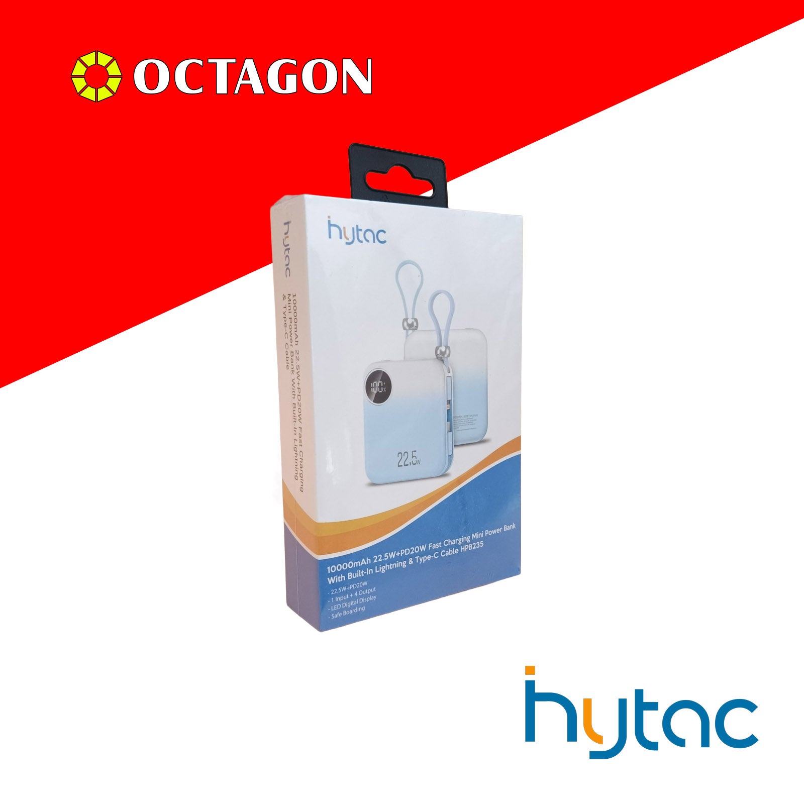 HYTAC HPB235 BLUE PD 22.5W MINI POWER BANK 10000MAH W/ LIGHTNING & TYPE C CABLE