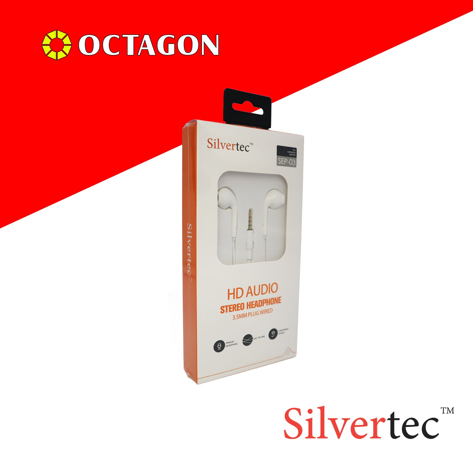 SILVERTEC SEP-03-BK/WH WITH MIC CONTROLLER EARPHONE 3.5MM AUX