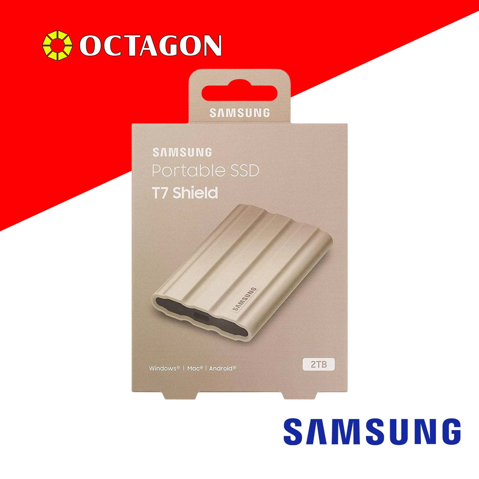 SAMSUNG T7 SHIELD 1TB BEIGE PORTABLE EXTERNAL SOLID STATE DRIVE