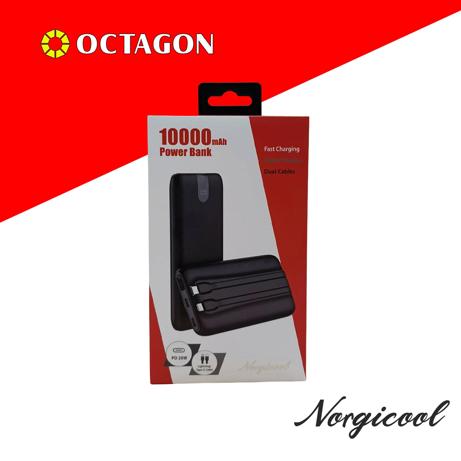 NORGICOOL NP026-BK PD20W 10000MAH W/ TYPE C AND LIGHTNING POWER BANK BLACK