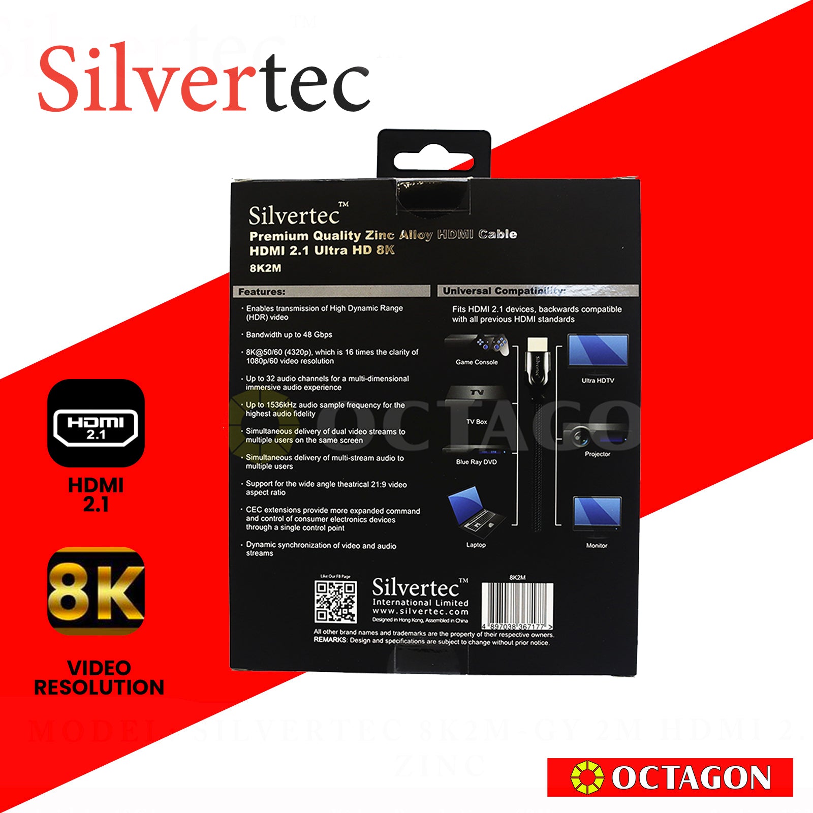 SILVERTEC 8K2M-GY 2M HDMI 2.1V ZINC