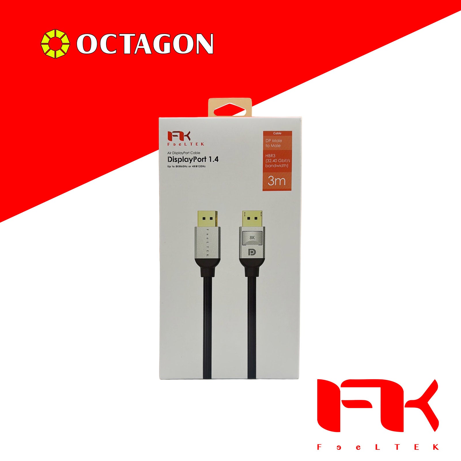 FEELTEK CADP300M141F AIR DISPLAY PORT CABLE 3M DISPLAY PORT 1.4 HBR3 (32.40 GBIT/S BANDWIDTH)