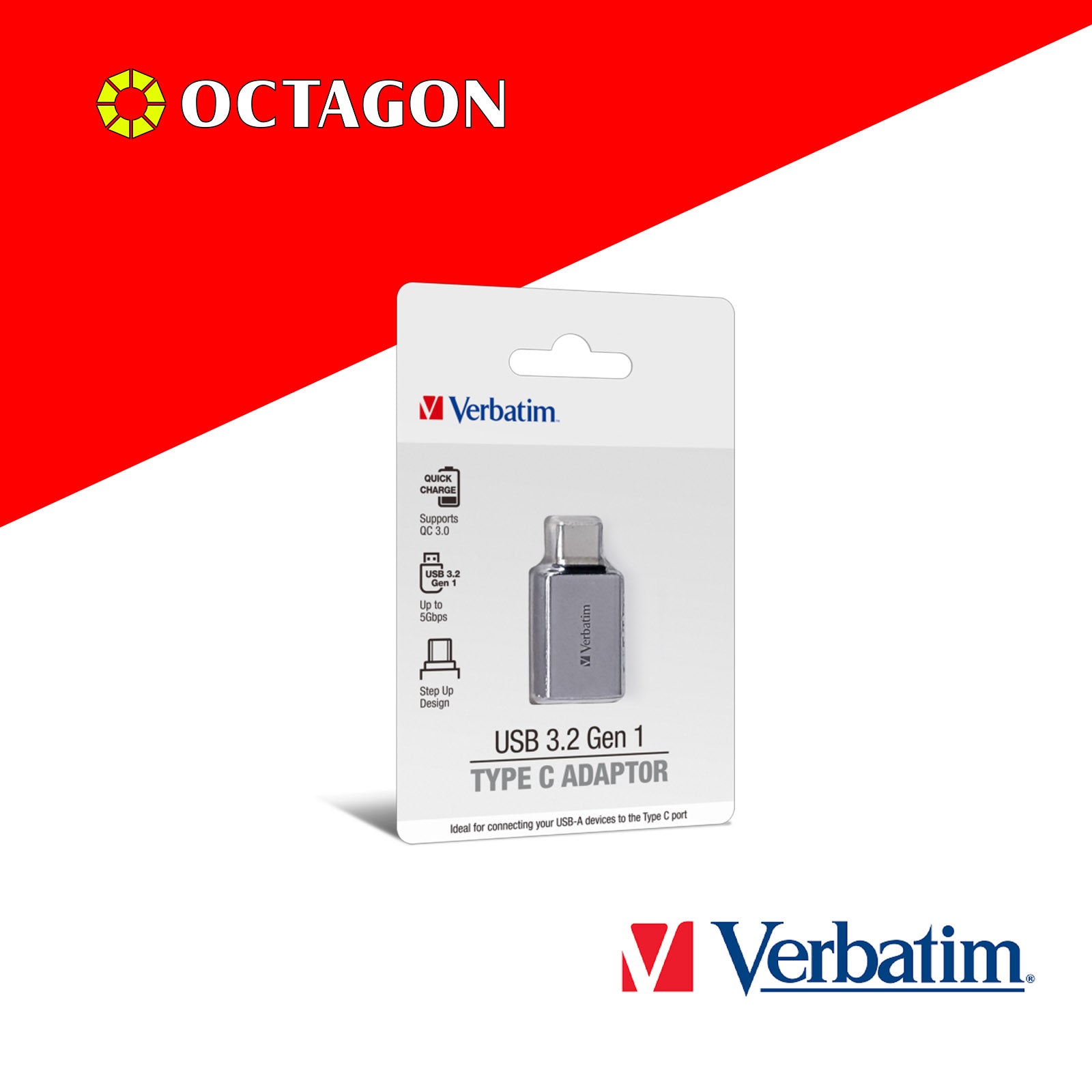 VERBATIM 66885 USB C 3.2 GEN 1 TO TYPE C ADAPTER GREY