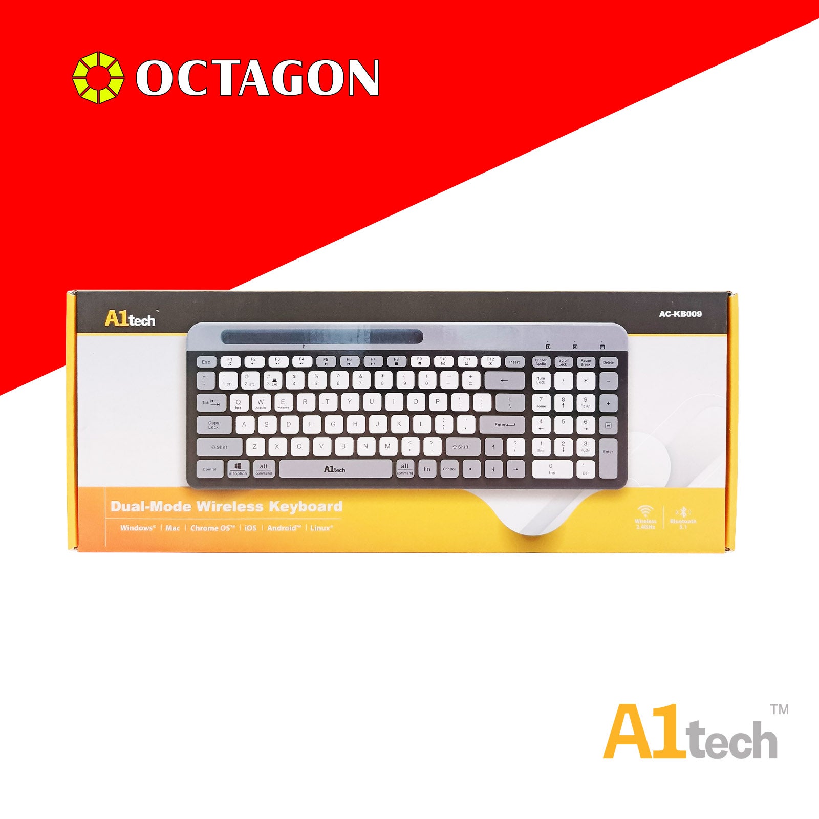 A1TECH AC-KB009-PP DUAL-MODE WIRELESS KEYBOARD 2.4G (PURPLE + WHITE)(BLACK + GREY)(PINK + WHITE)