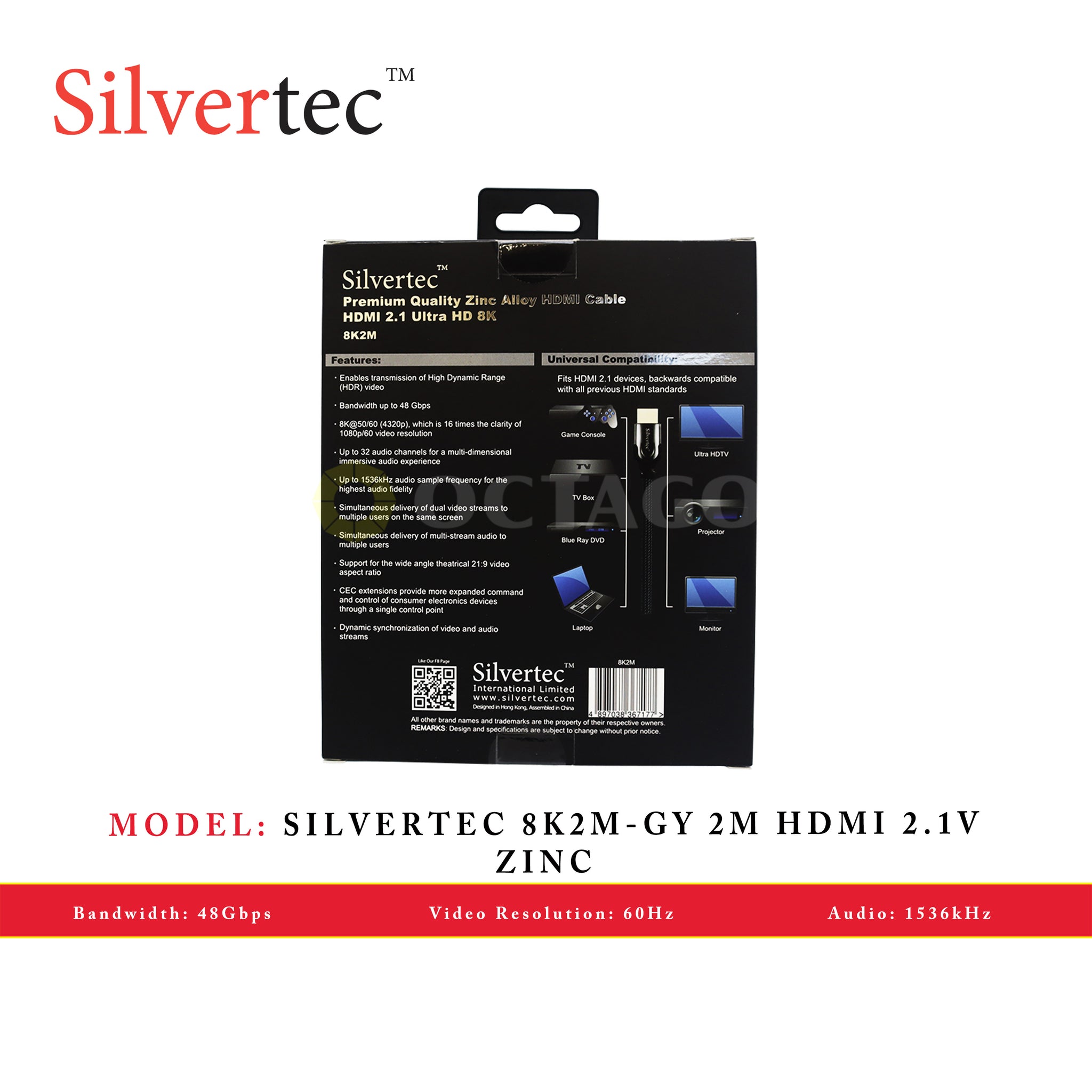 SILVERTEC 8K2M-GY 2M HDMI 2.1V ZINC