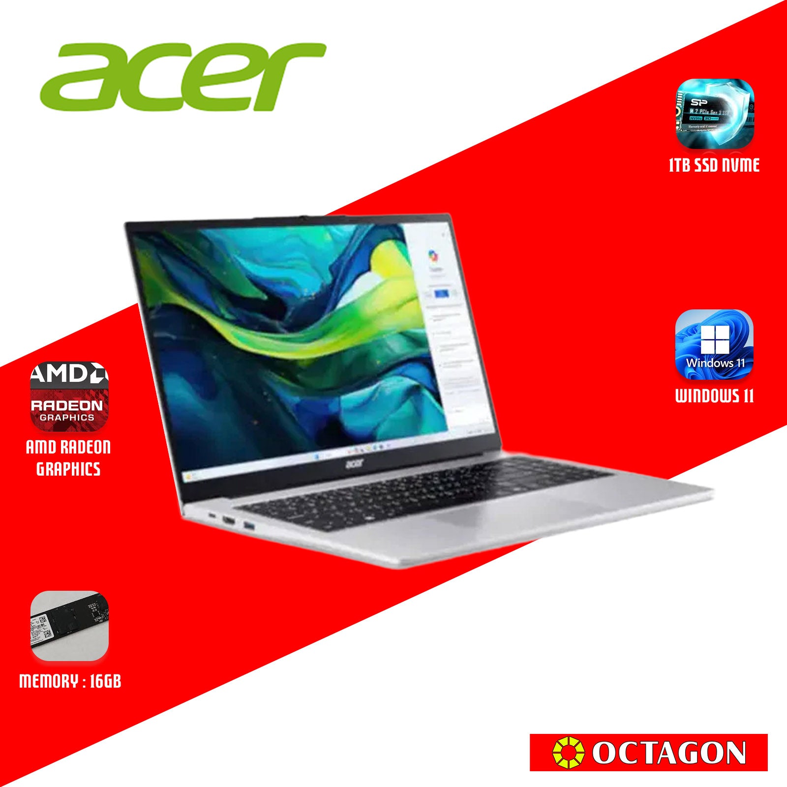 ACER ASPIRE LITE AL15-42P-R8GK/ RYZEN 7 7730U/ 16GB/ 1TB SSD/ 15.6" IPS FHD/ WIN 11/ OFFICE HOME 2024 + OFFICE 365 1YR/ SILVER