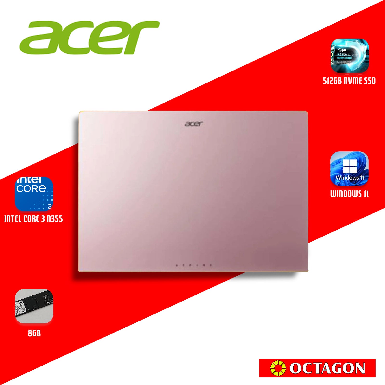 ACER ASPIRE LITE AL15-33P-34A6 NUDE PINK/ CORE 3-N355/ 8GB/ 512GB SSD/ 15.6 FHD IPS/ OFFICE H&S 2024 + M365/ WIN 11/ PINK