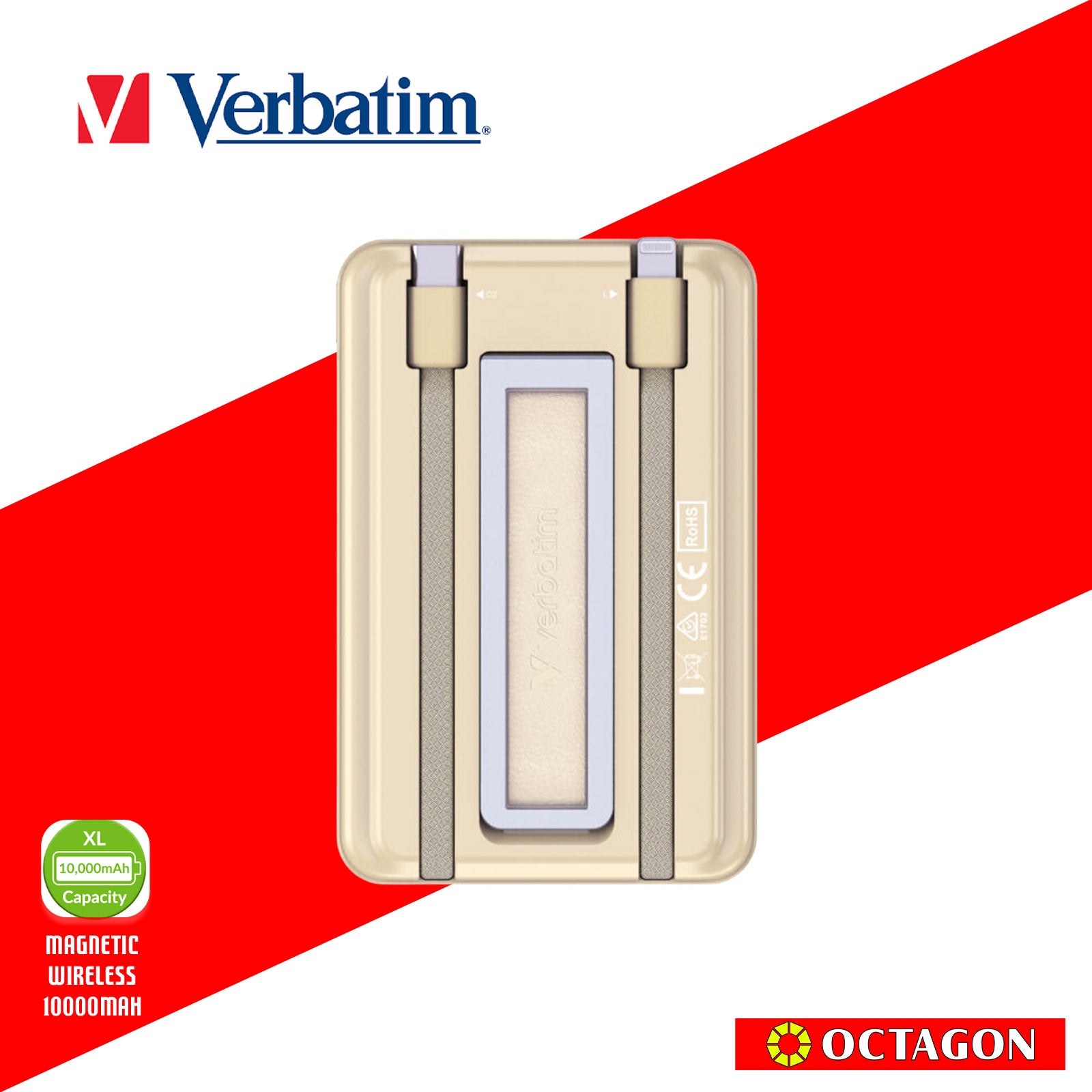 VERBATIM CHARGE N GO 10000MAH 5IN1 MAGNETIC WIRELESS W/ STAND PD 20W MWC 15W TYPE C AND NON-MFI VERSION CABLE (32221  GREY)(32233 TITANIUM)(32222 PURPLE)