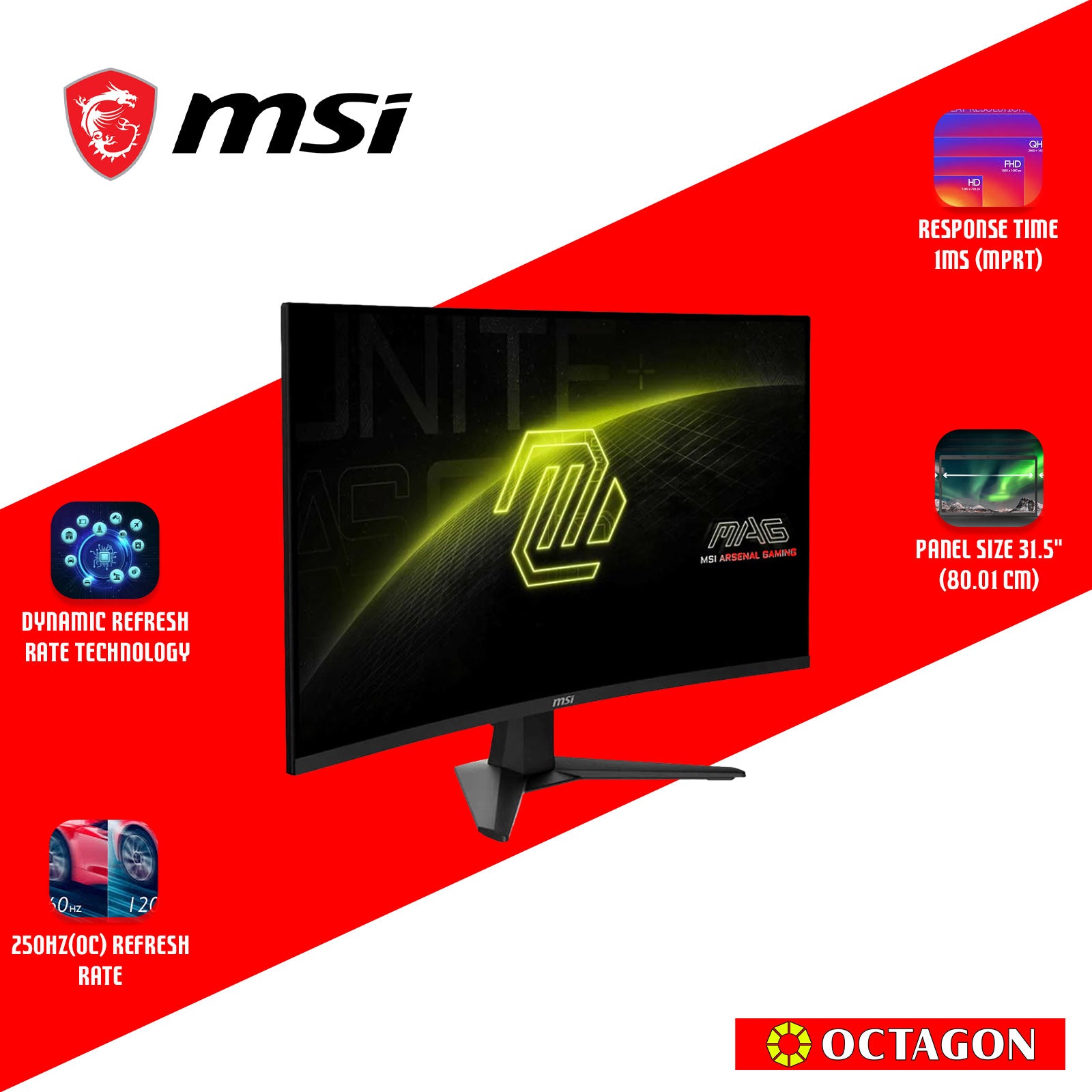 MSI MAG32C6X 31.5 1MS 250HZ FHD CURVE GAMING MONITOR