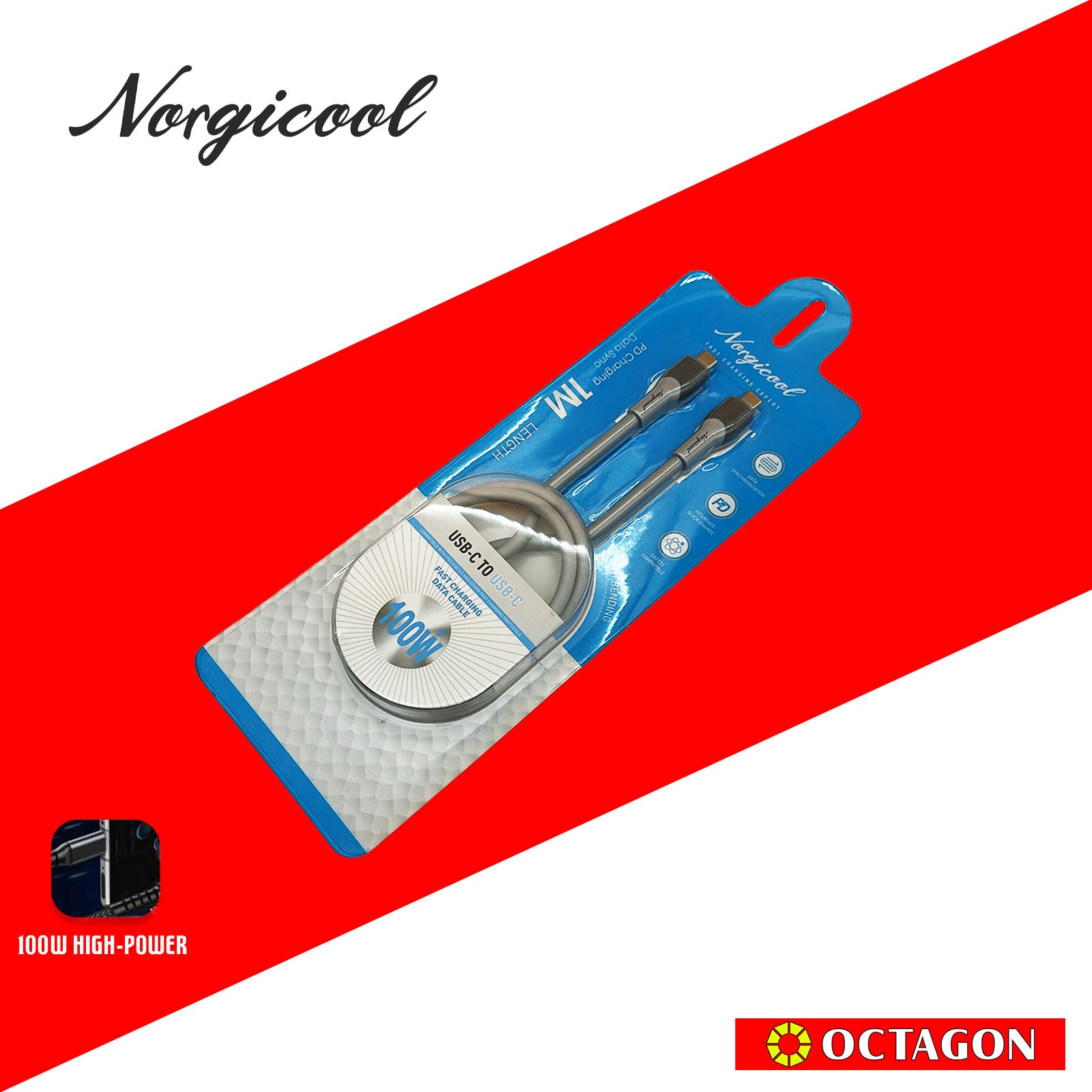 NORGICOOL NLC601C 100W PD USB-C/C CABLE 1M