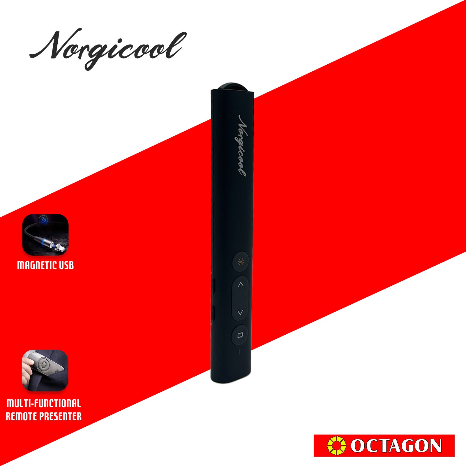 NORGICOOL NQP300 WIRELESS PRESENTER 30M AAA*1 WITH TYPE C AND USB DONGLE BLACK