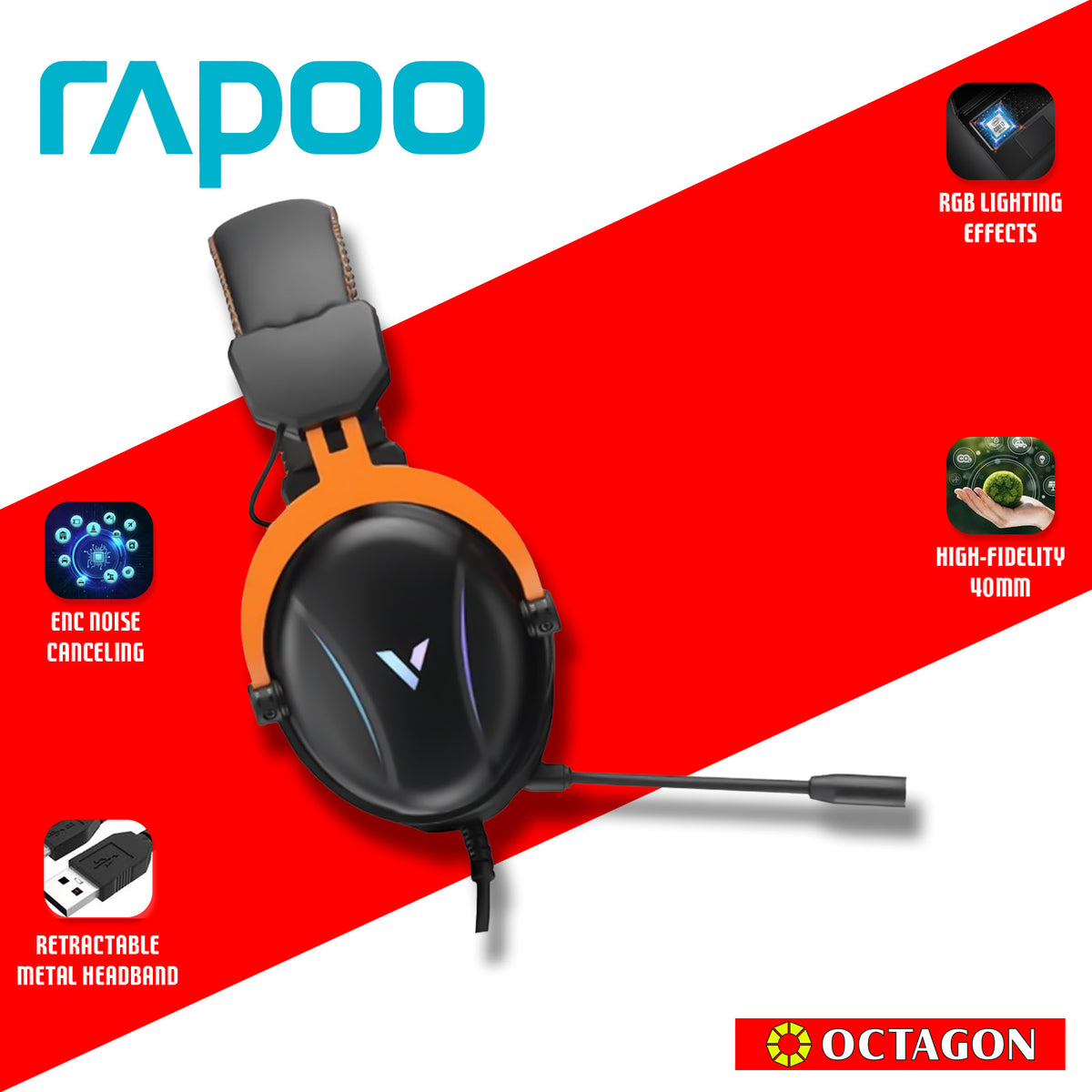 RAPOO VH350S BLACK WIRED USB 7.1 GAMING HEADSET