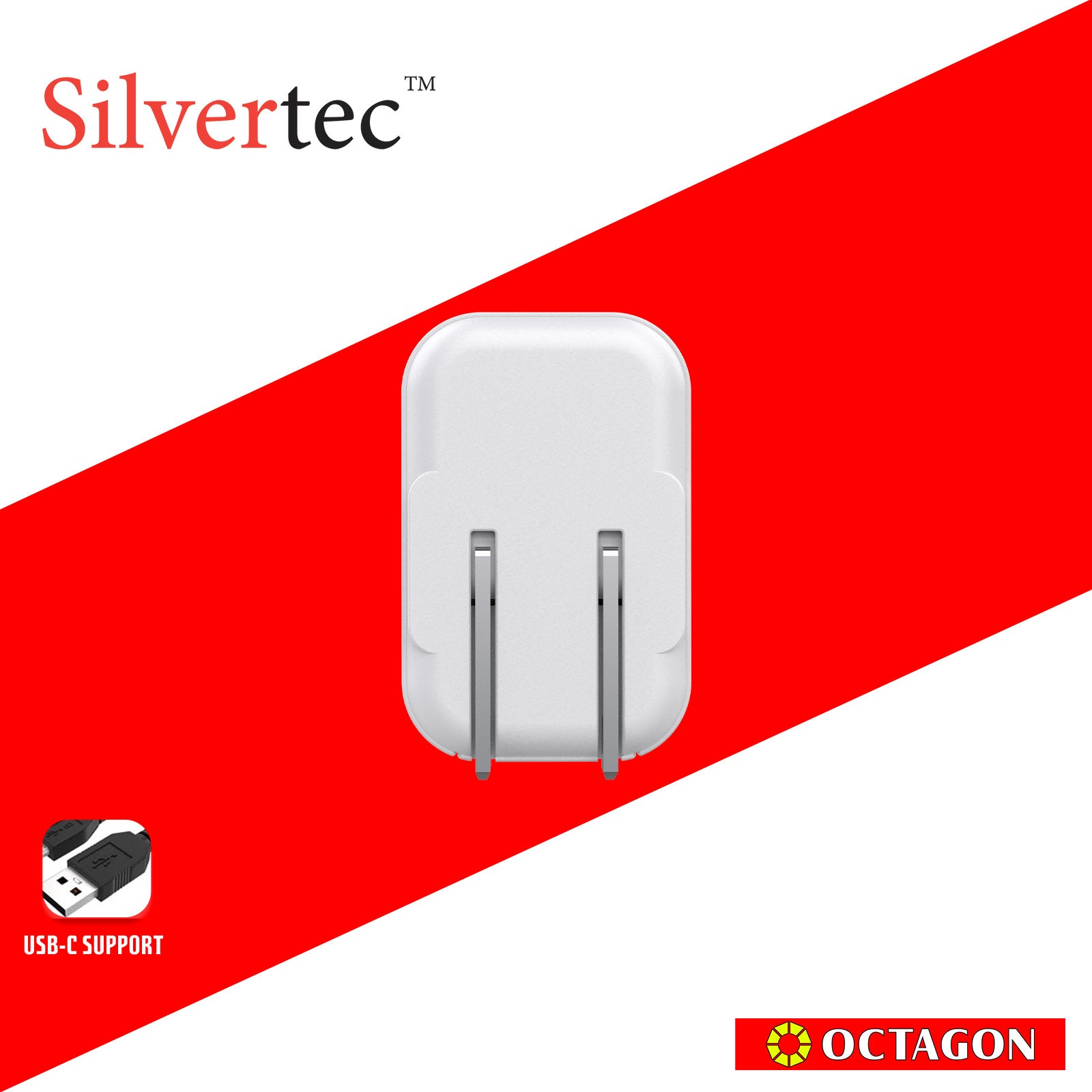 SILVERTEC ST-GW45 45W 2-USB-C PD GAN WALL CHARGER WHITE US PLUG