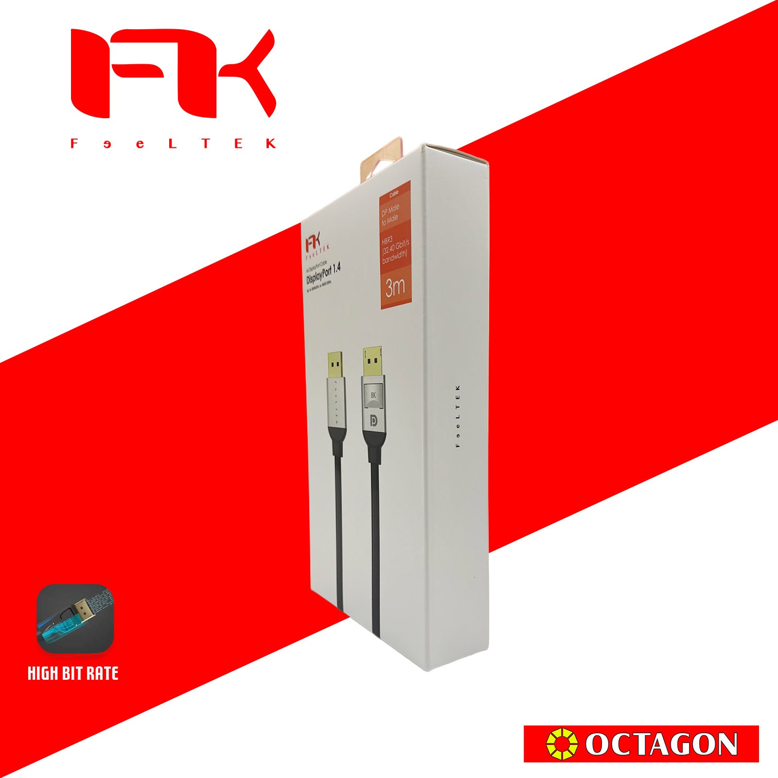 FEELTEK CADP300M141F AIR DISPLAY PORT CABLE 3M DISPLAY PORT 1.4 HBR3 (32.40 GBIT/S BANDWIDTH)