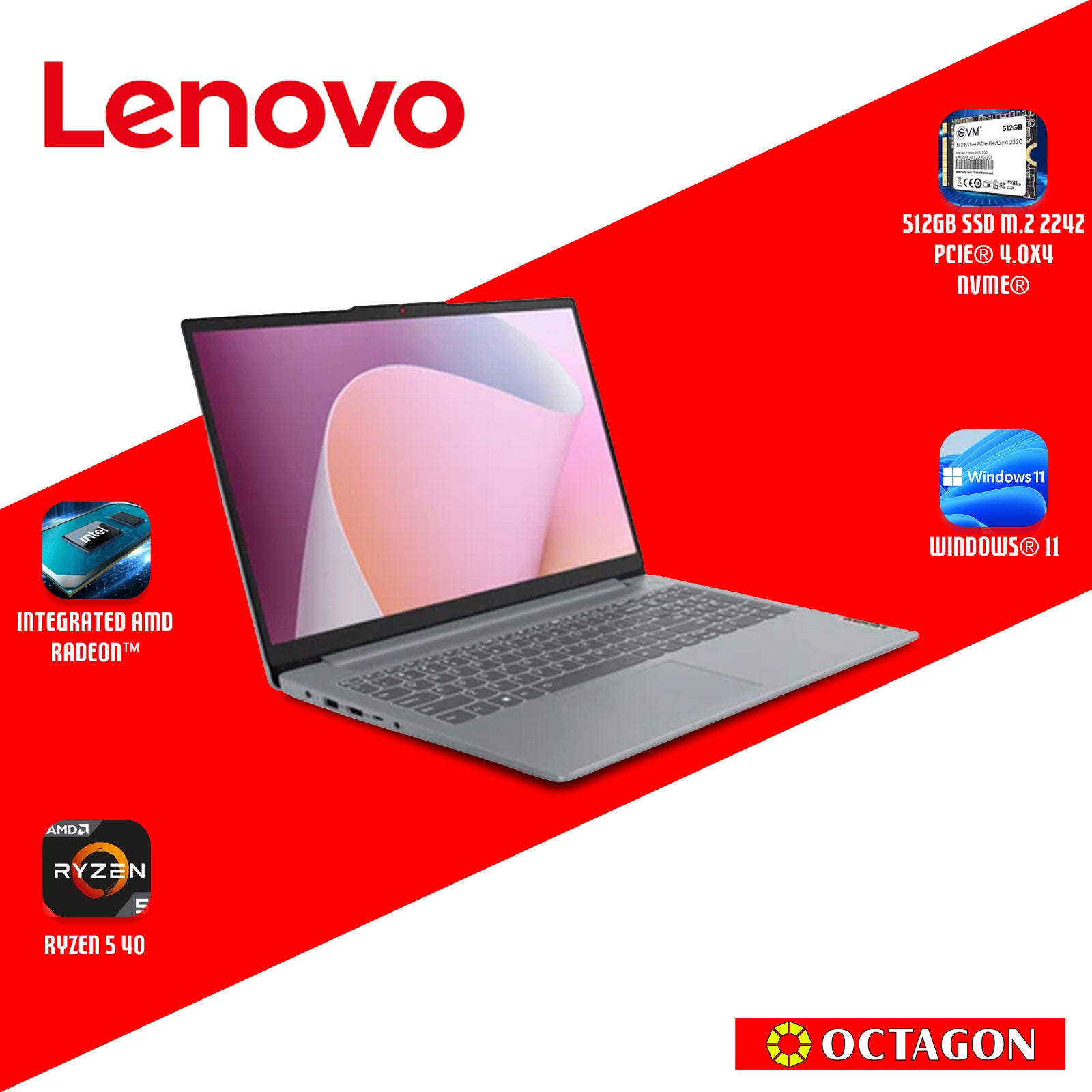 LENOVO IPS3-15 (82XQ01FQPH)/ RYZEN 5 40/ 16GB/ 512GB SSD/ 15.6 FHD/ WIN 11/ H&S 2024