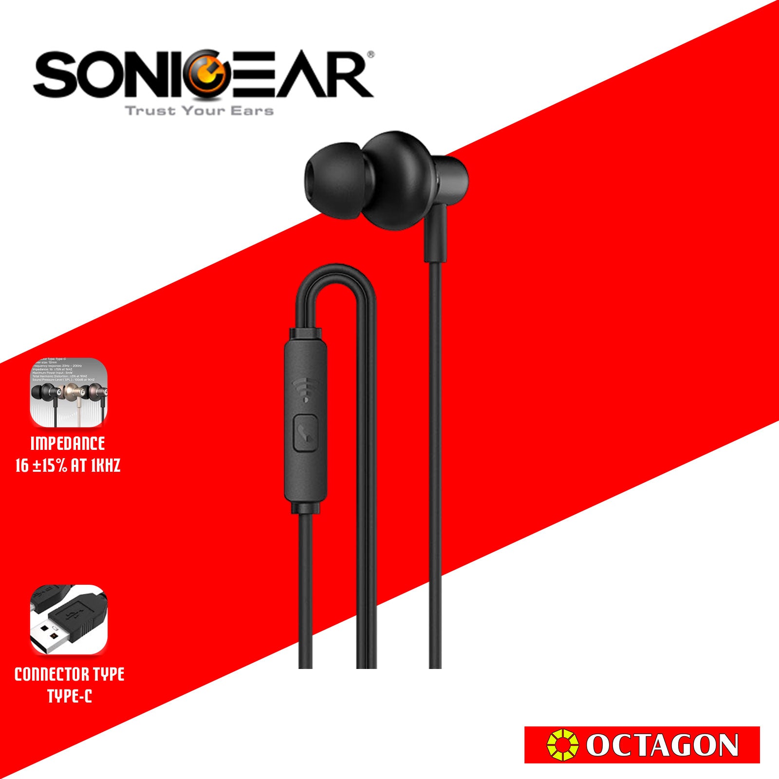 SONIC GEAR HYPERBASS BUDS 1 TYPE-C CHAMPAGNE/GUN METAL/BLACK EARPHONE