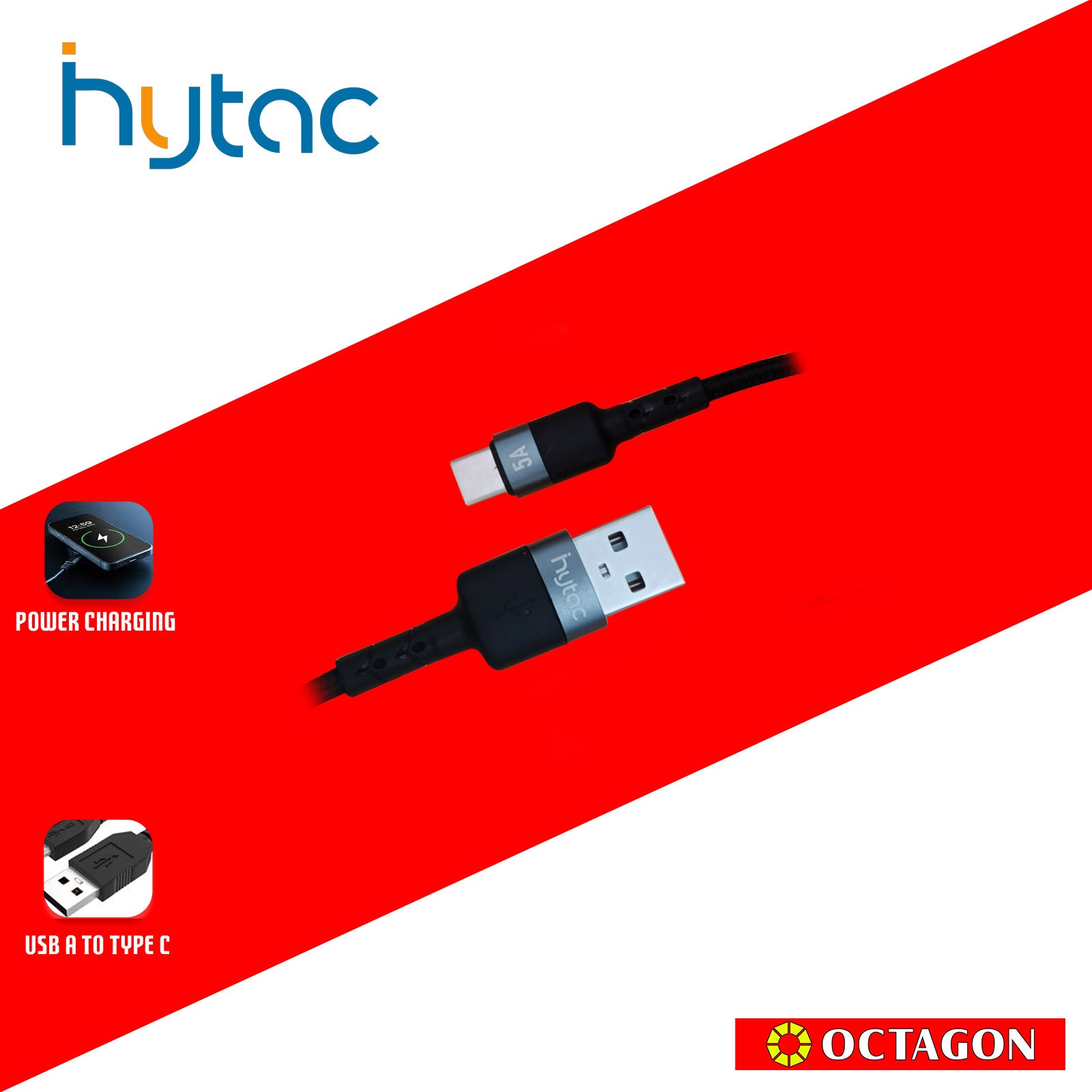 HYTAC HCC204C USB A TO TYPE C FAST CHARGING CABLE 5A 50CM BLACK
