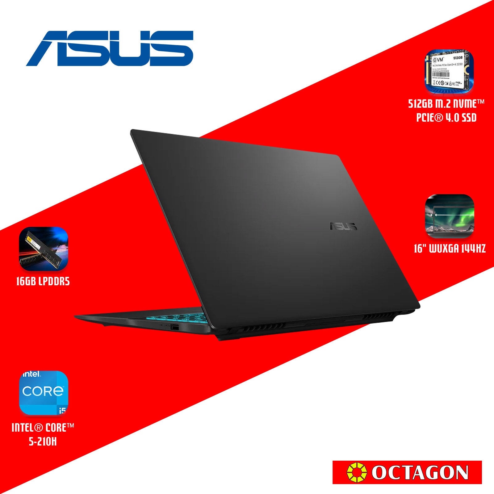 ASUS VIVOBOOK 16 V3607VU-RP524W/ CORE 5-210H/ 16GB/ 512GB SSD/ 16 WUXGA 144HZ/ WIN 11/ RTX5060 8GB/ BLK