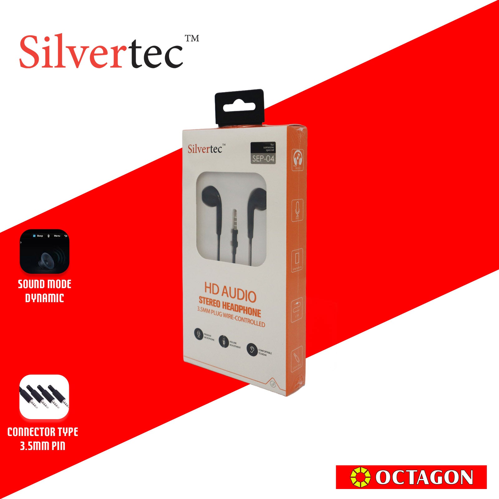SILVERTEC SEP-04-BK/WH WITH MIC CONTROLLER EARPHONE 3.5MM AUX