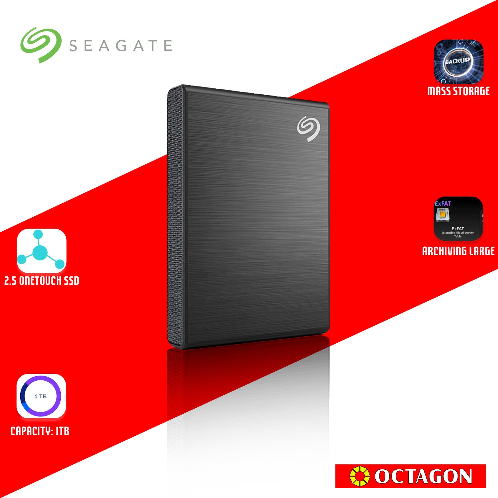 SEAGATE 1TB 2.5 ONETOUCH SSD V2 BLACK