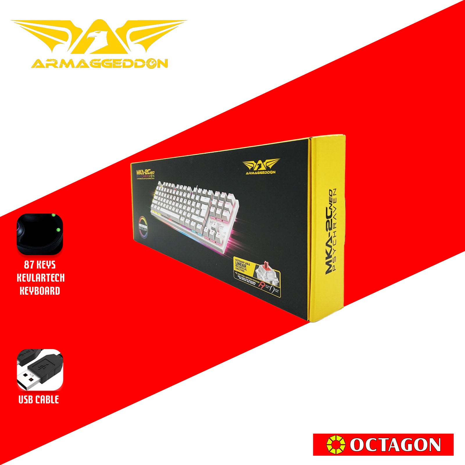 ARMAGGEDDON MKA-2C NEO WHITE (LINEAR) USB 87 KEYS GAMING KEYBOARDS/HOT SWAP