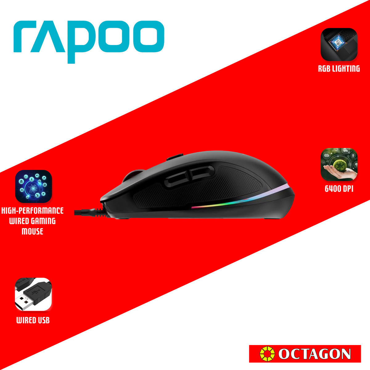 RAPOO V260PRO BLACK WIRED OPTICAL GAMING MOUSE