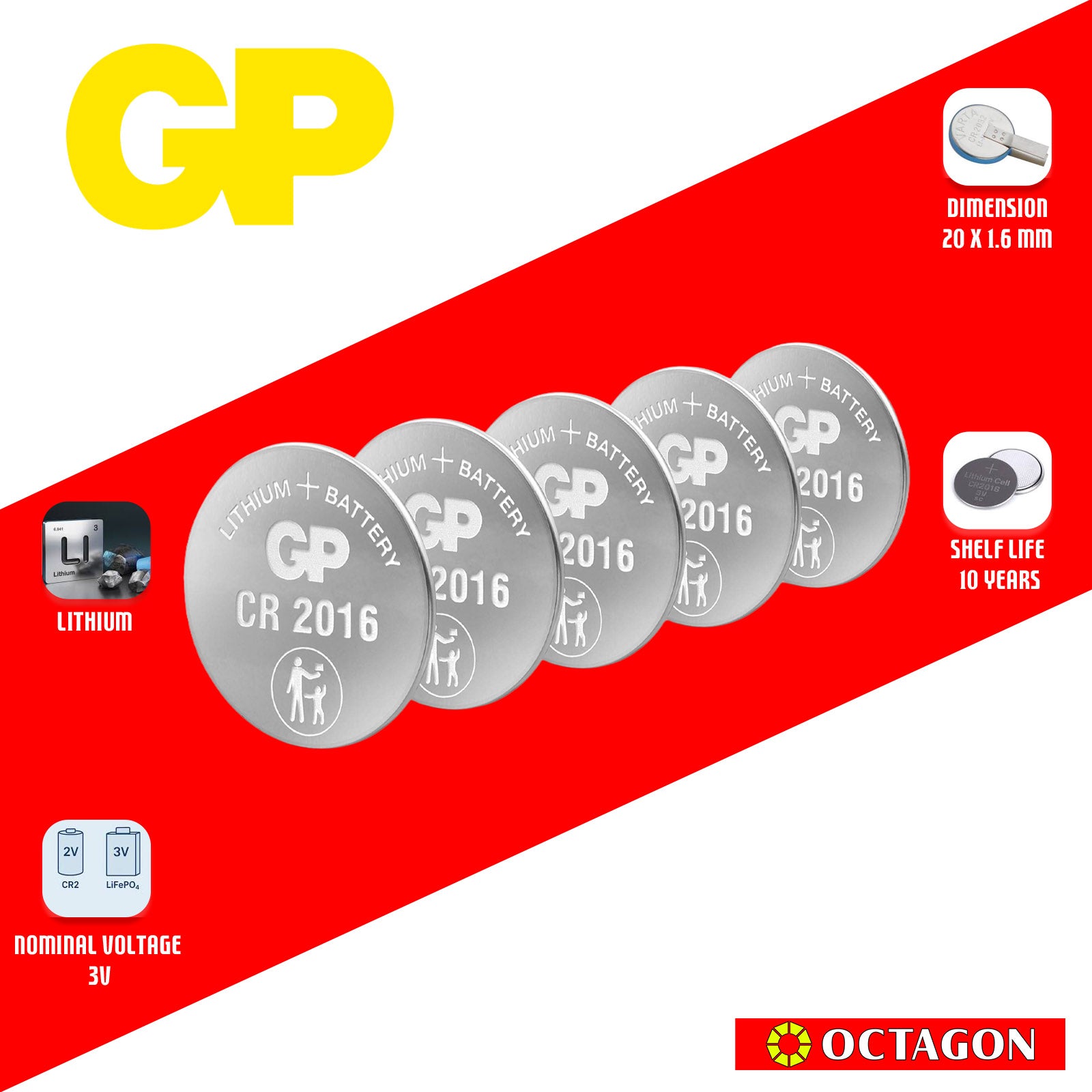 GP CR2016 LITHIUM COIN