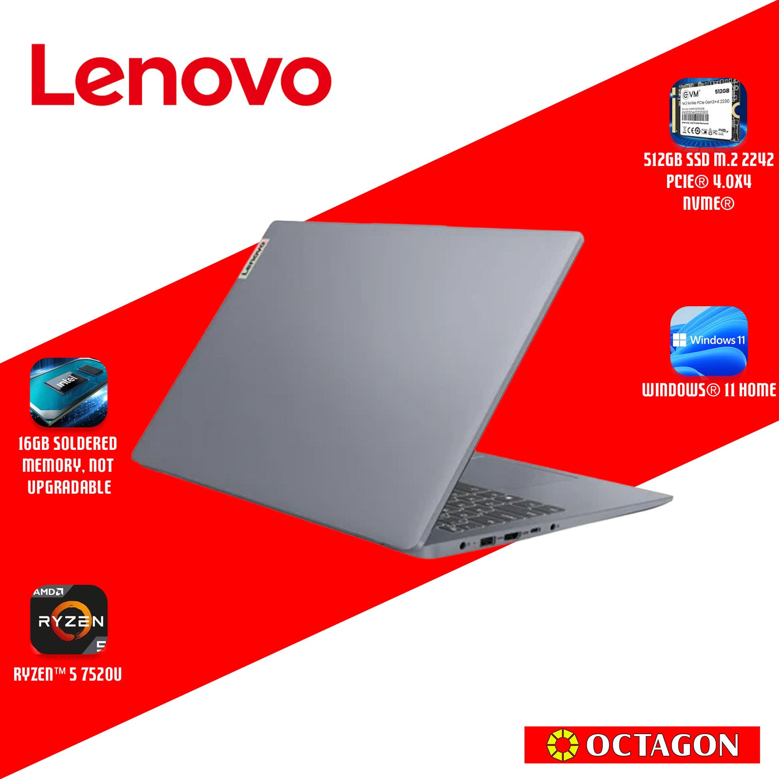 LENOVO IP S3-15 (82XQ00T0PH)/ RYZEN 5 7520U/ 16GB/ 512GB SSD/ 15.6 FHD/ WIN 11/ OFFICE HOME