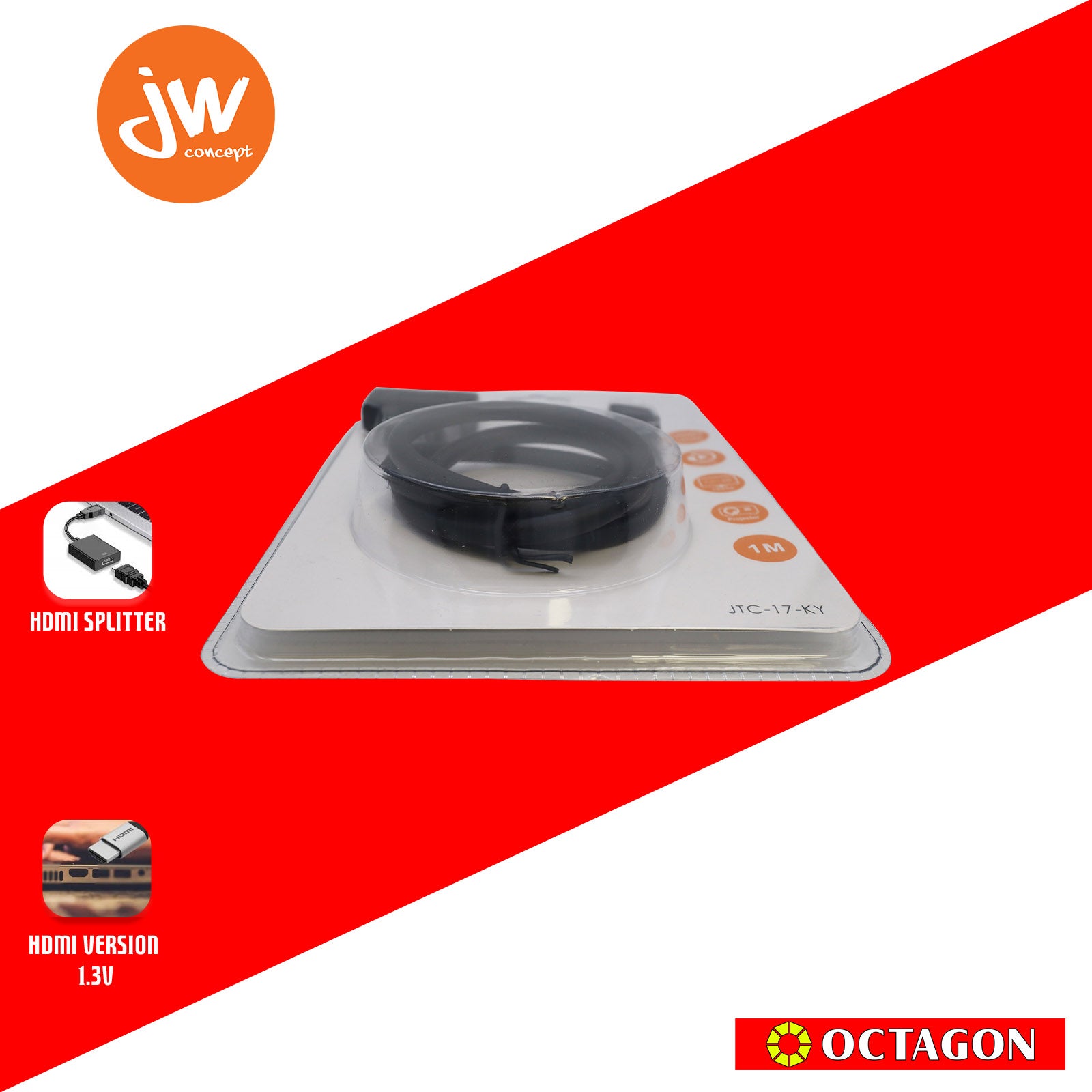 JW JTC-17-KY 2-PORTS 1080P HDMI SPLITTER 1.0M CABLE