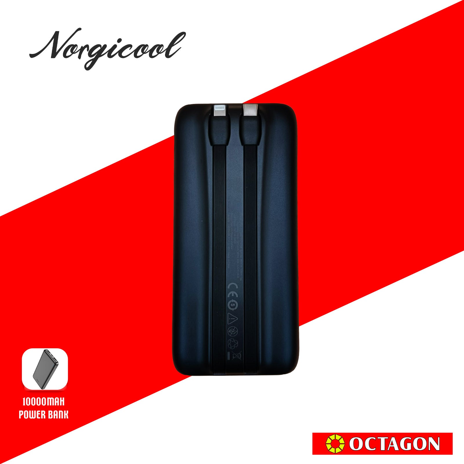 NORGICOOL NP026-BK PD20W 10000MAH W/ TYPE C AND LIGHTNING POWER BANK BLACK