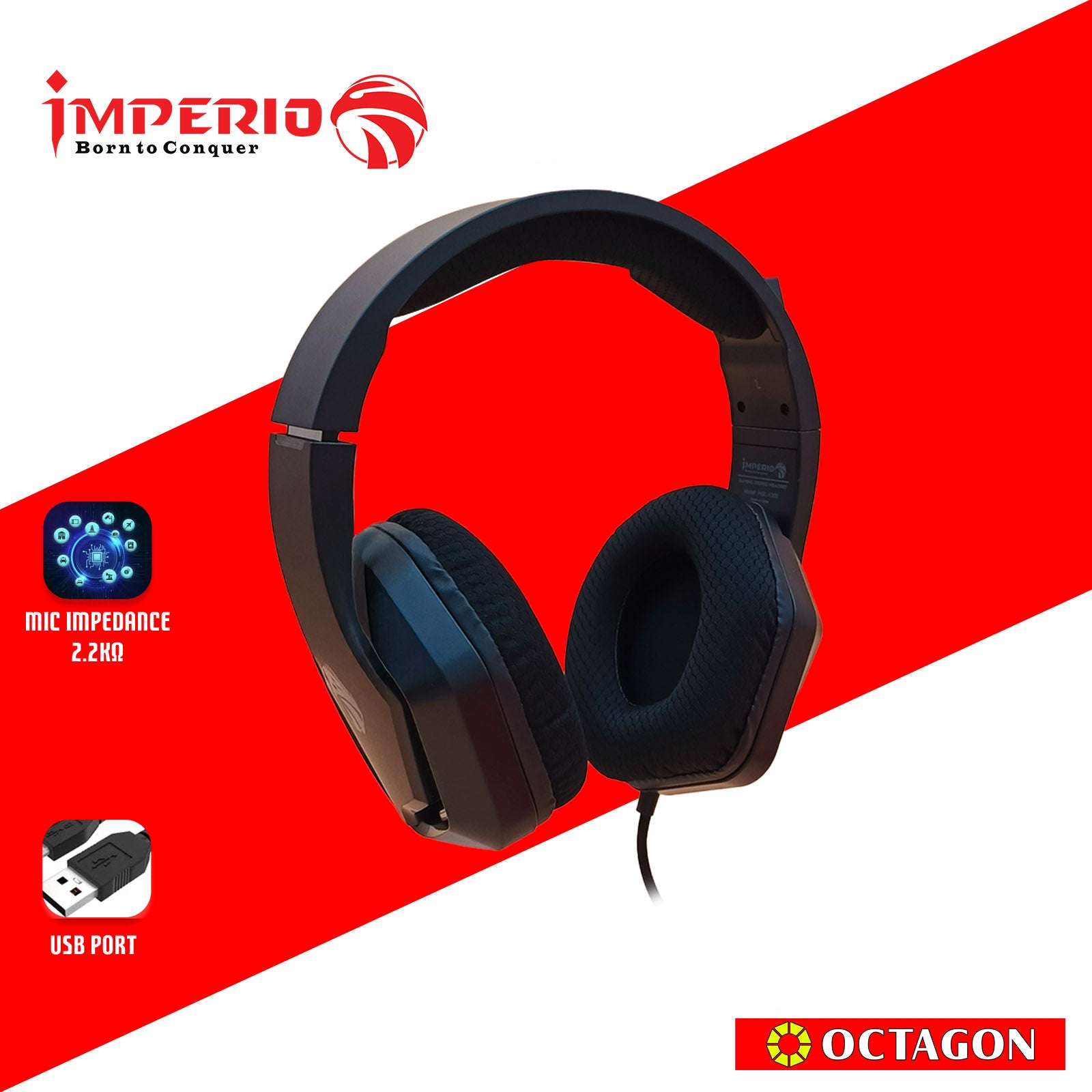 IMPERIO IHSL-X300-BK RGB GAMING HEADSET LIGHT USB+3.5MM PLUG