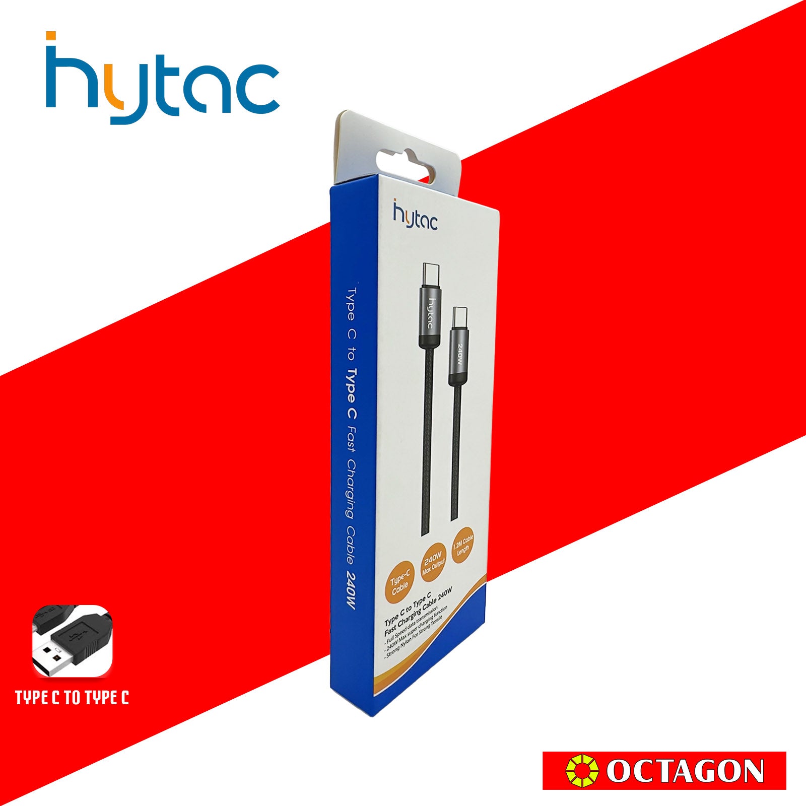 HYTAC HCC213CC240 TYPE-C TO TYPE-C FAST CHARGING CABLE 240W / 1.2M BLACK