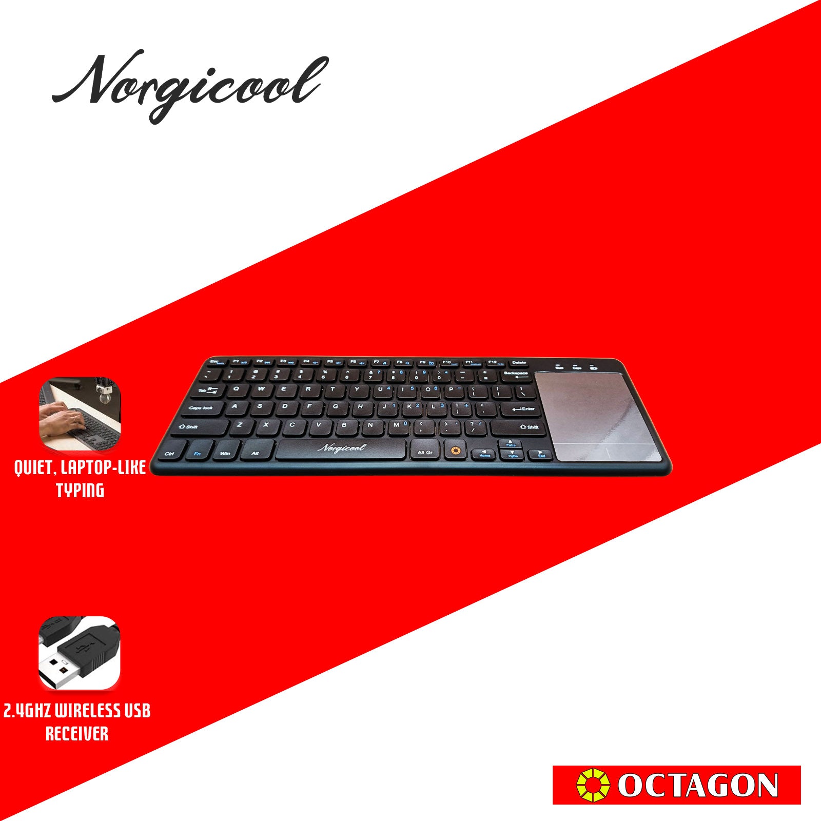 NORGICOOL NKP01I WIRELESS KEYBOARD W/ TOUCHPAD / COPILOT BLACK