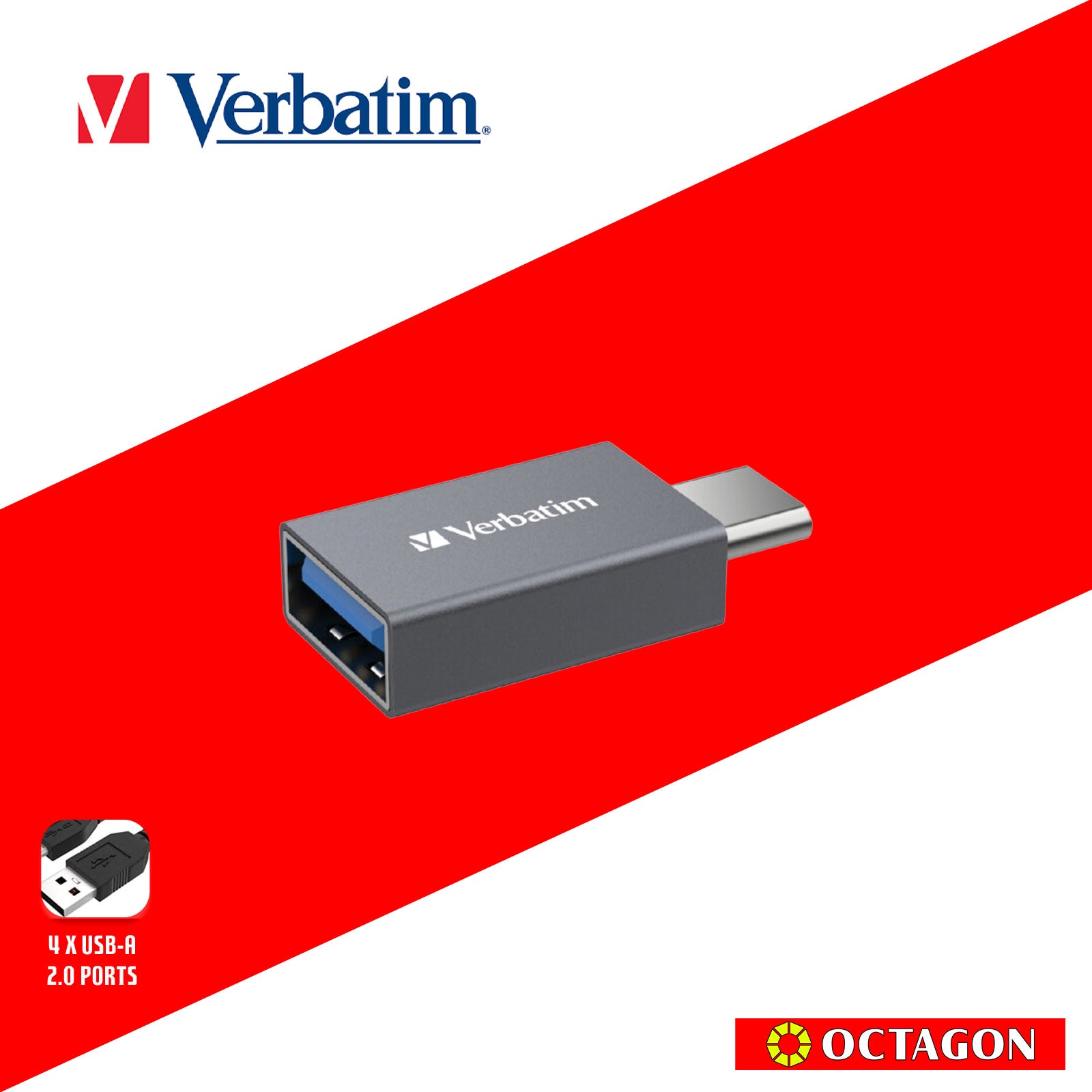 VERBATIM 66753 4-IN-1 USB-A HUB WITH TYPE C CONVERTER (4 PORTS*USB) (GREY)