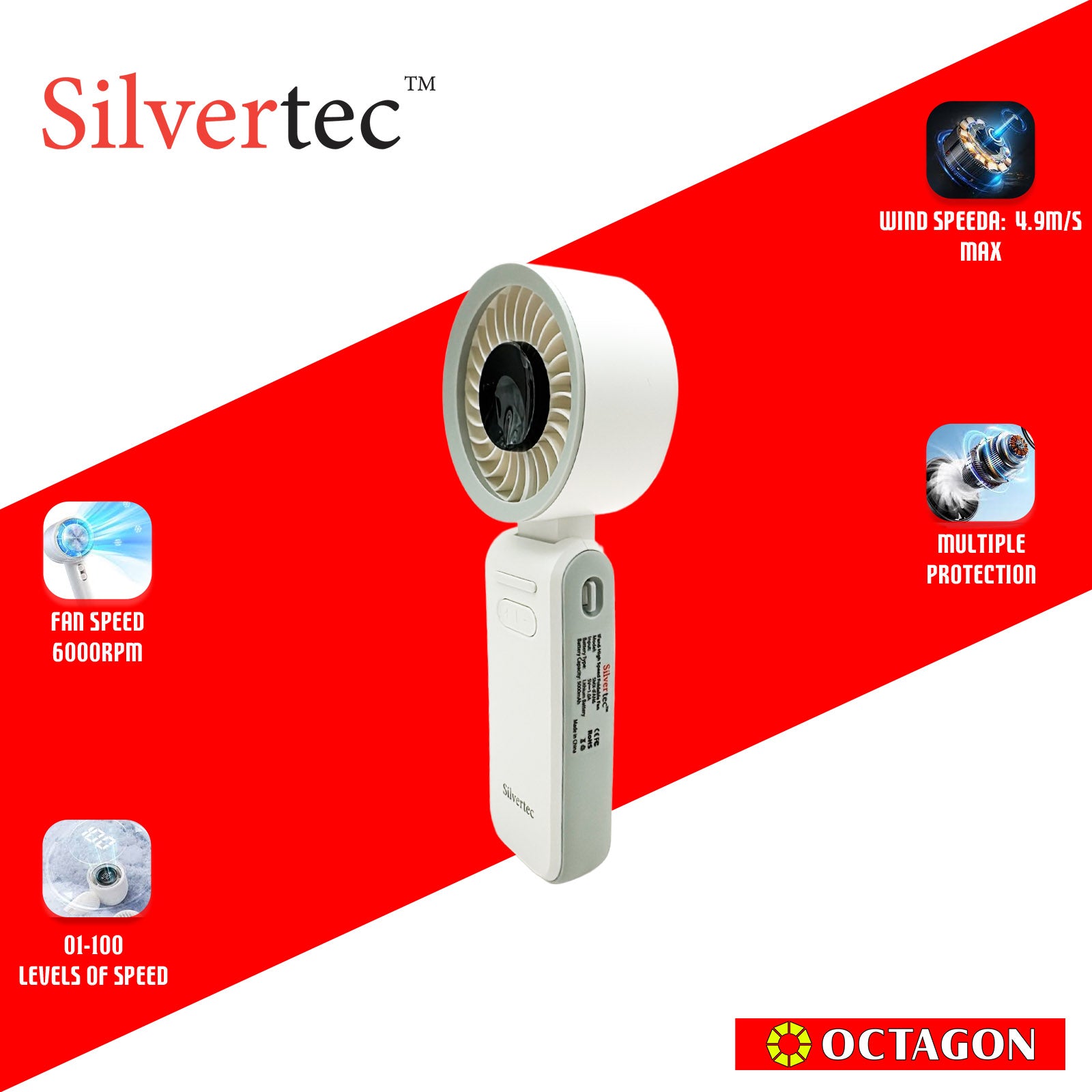 SILVERTEC SMX-IFAN6-WH HIGH SPEED FOLDABLE FAN 5000MAH WHITE (M86)