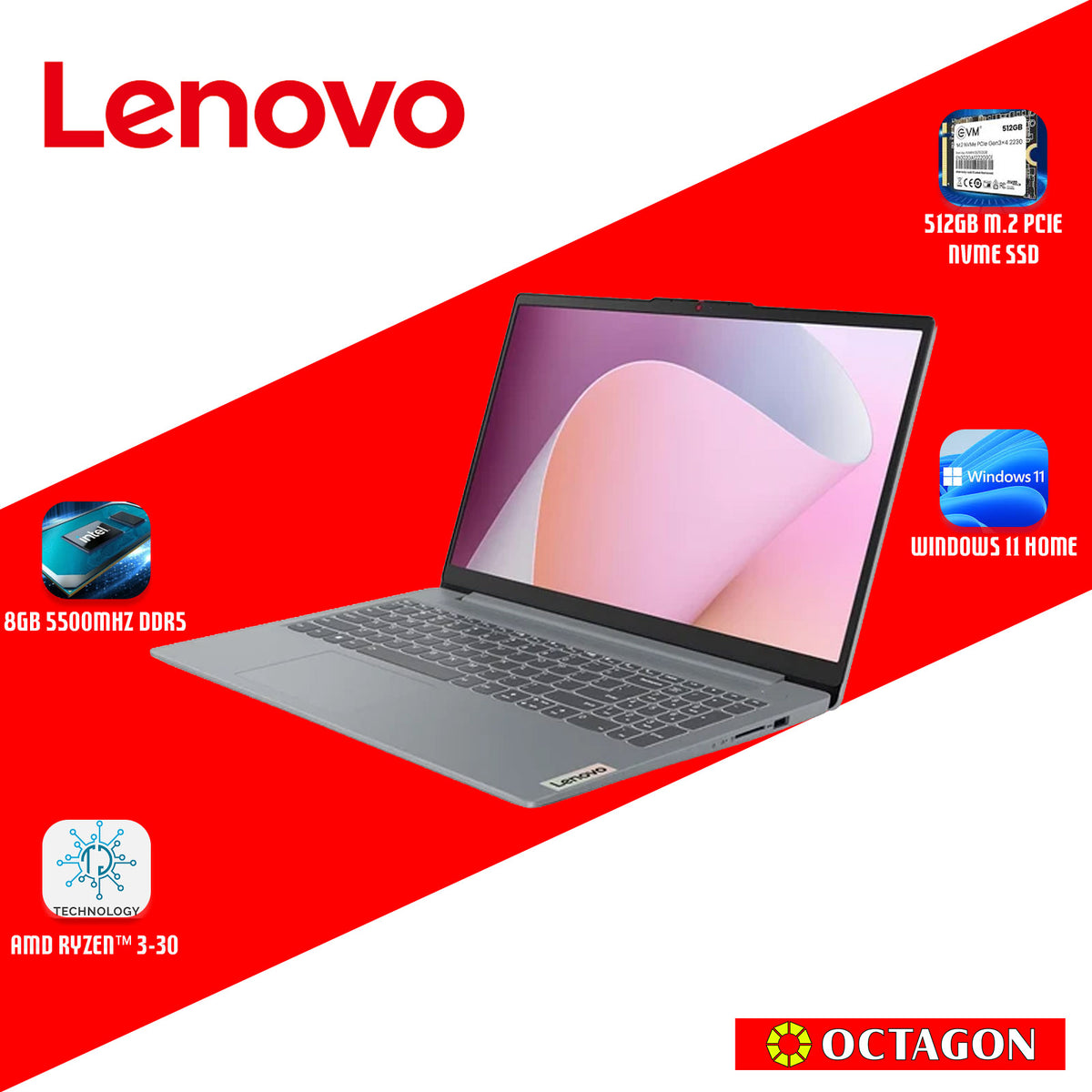 LENOVO IP S3-15 (82XQ01MJPH)/ RYZEN 3 30/ 8GB/ 512GB SSD/ 15.6 FHD/ WIN 11/ OFFICE HOME 2024