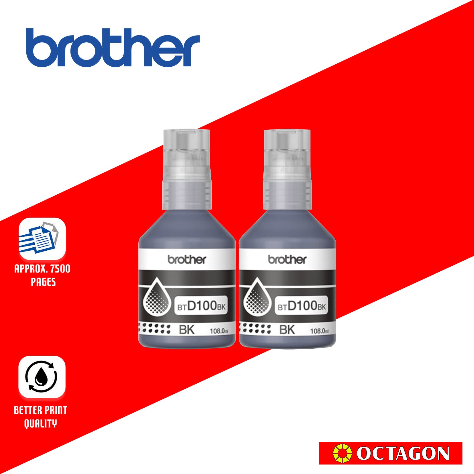 BROTHER BTD100BK2PK BLACK 2 PACK INK BOTTLE