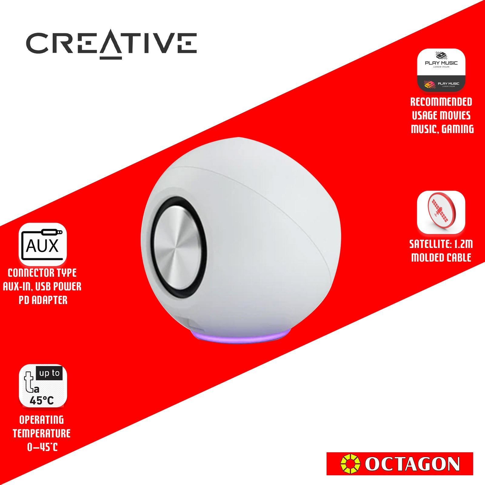 CREATIVE PEBBLE WHITE 2.0 SPEAKER USB
