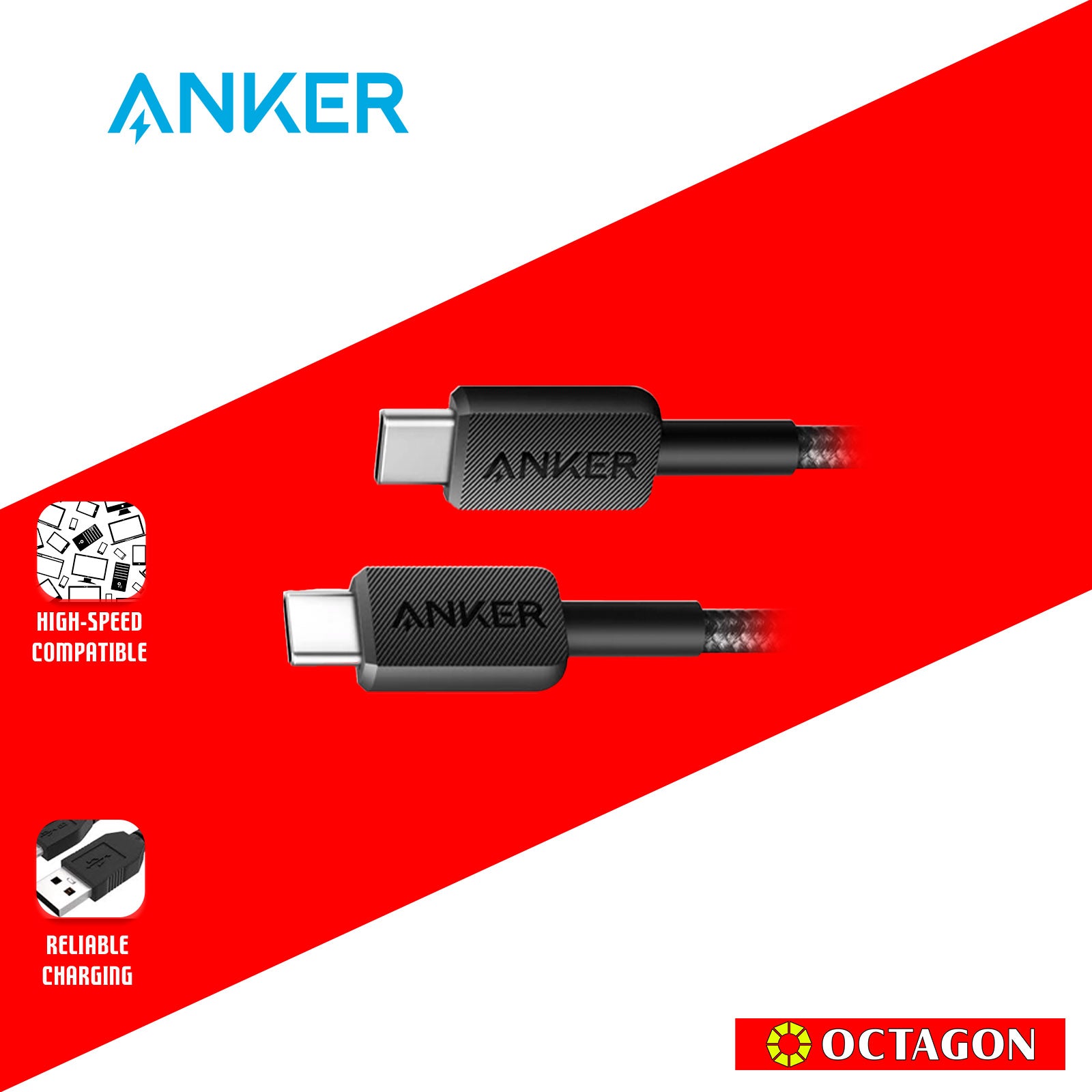 ANKER 322 USB-A TO USB-C CABLE 3FT