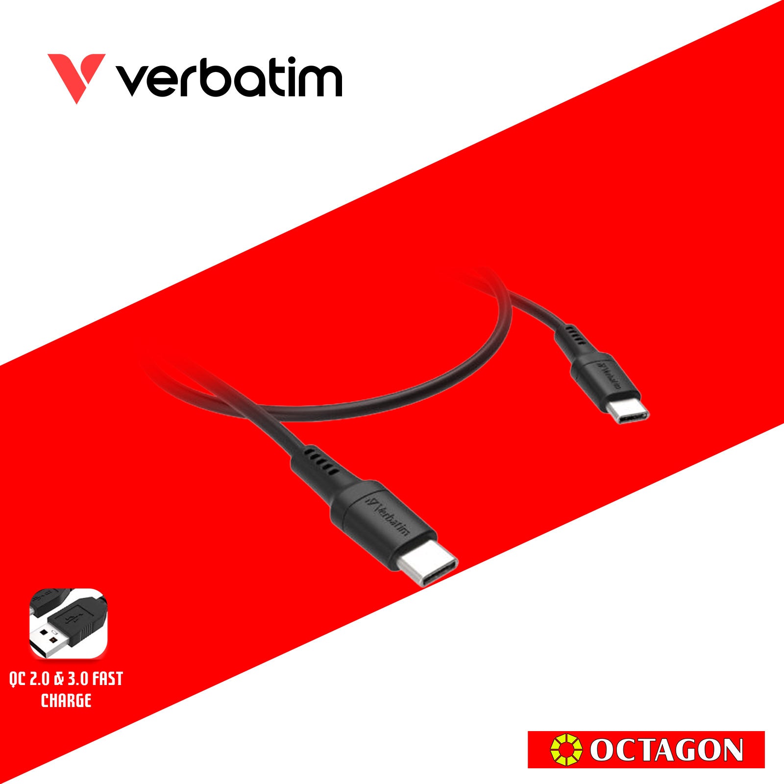 VERBATIM 66667 SYNC & CHARGE TYPE-C TO TYPE-C CABLE (PD60W & 480MBPS) 120CM (BLACK)