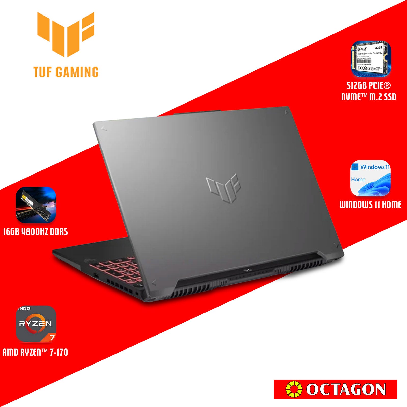 ASUS TUF FA607NUQ-RL204WSM/ RYZEN 7-170/ 16GB/ 512GB SSD/ 16 FHD 144HZ/ WIN 11/ RTX4050 6GB
