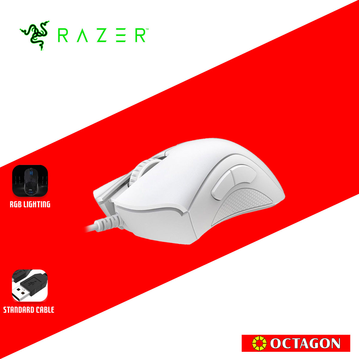 Death Razer White RAZER DEATHADDER ESSENTIAL WHITE EDITION – Octagon Computer Superstore