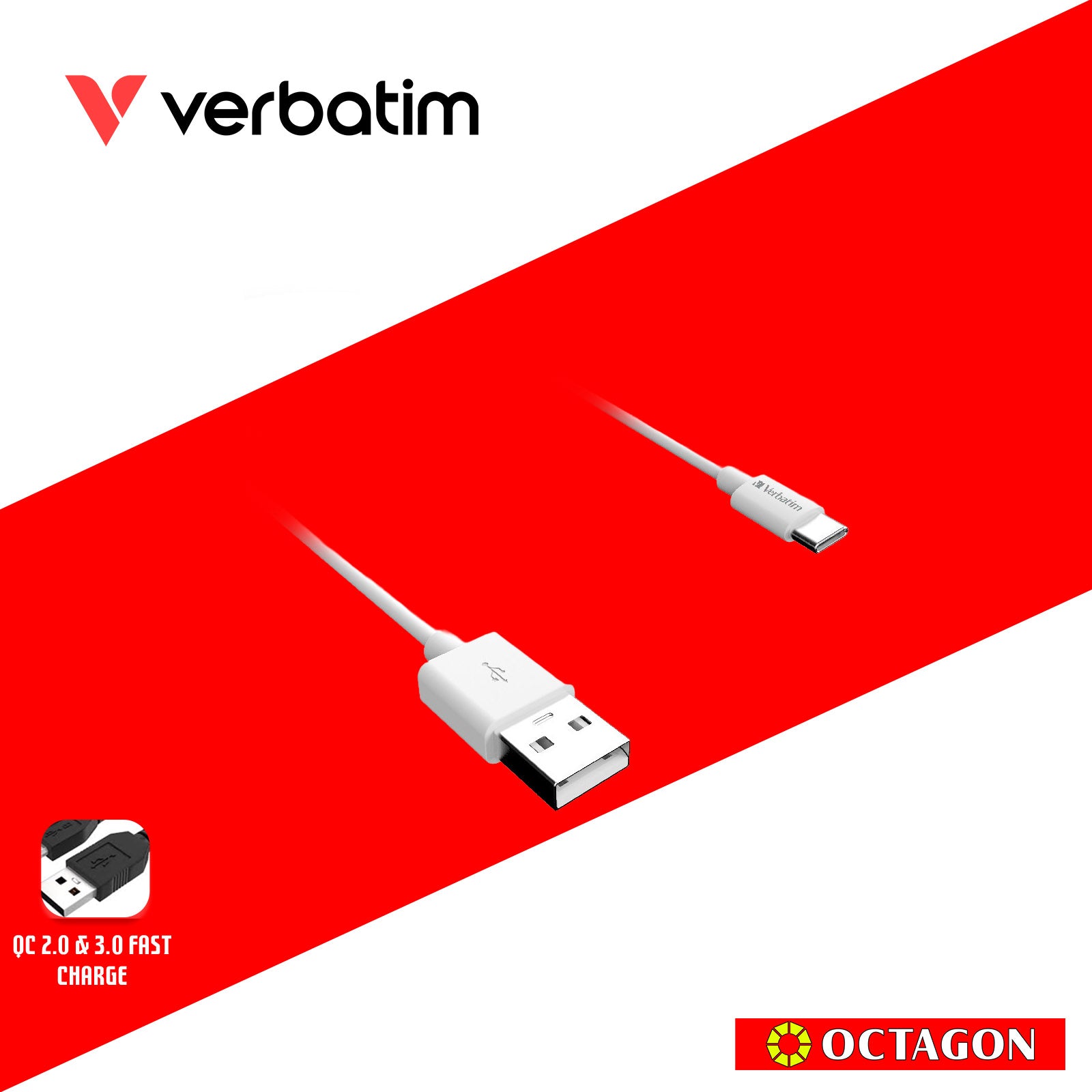 VERBATIM 66586 SYNC & CHARGE TYPE-C TO TYPE-C CABLE (PD60W & 480MBPS) 100CM (WHITE)