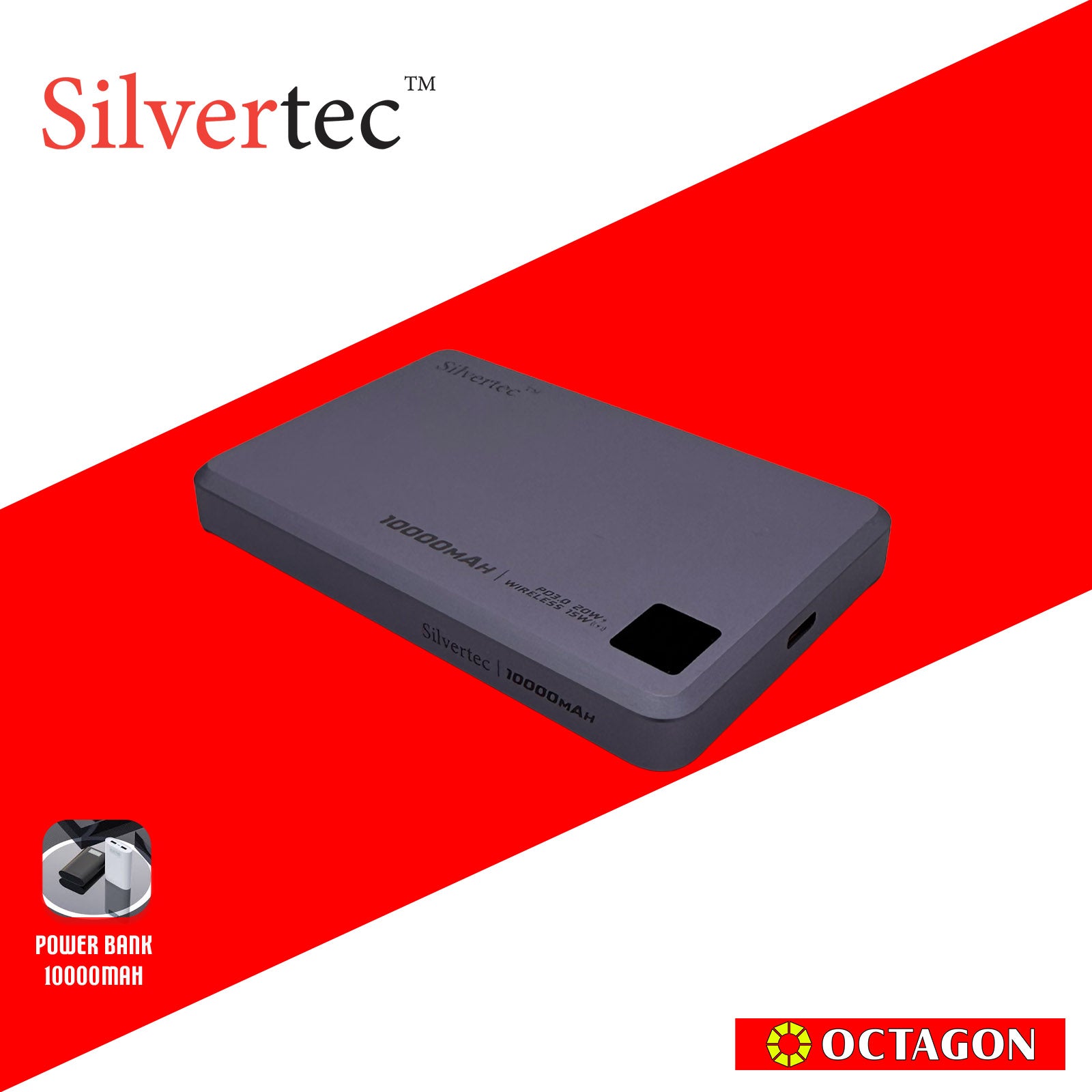 SILVERTEC SRT-MP100-PP ULTRA-SLIM MAGNETIC WIRELESS PD20W POWERBANK 10000MAH (LIGHT PURPLE)