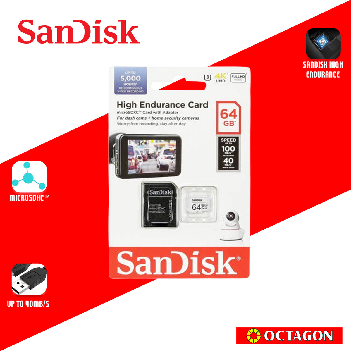 SANDISK 64GB HE MICROSDHC CARD & ADPT - SDSQQNR-064G-GN6IA