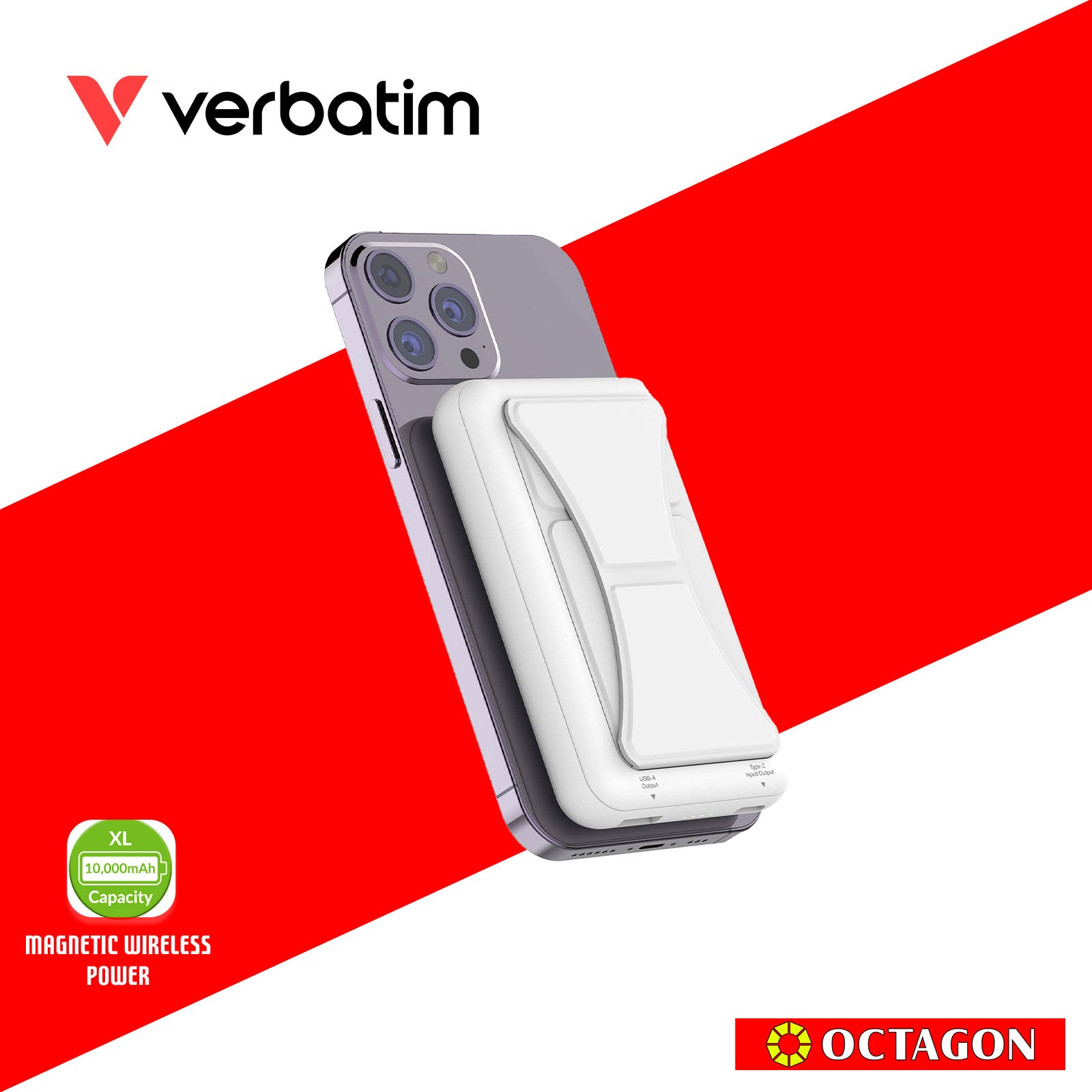 VERBATIM 66905 POWER PACK 10000MAH MAGNETIC WIRELESS CHARGING (WHITE)