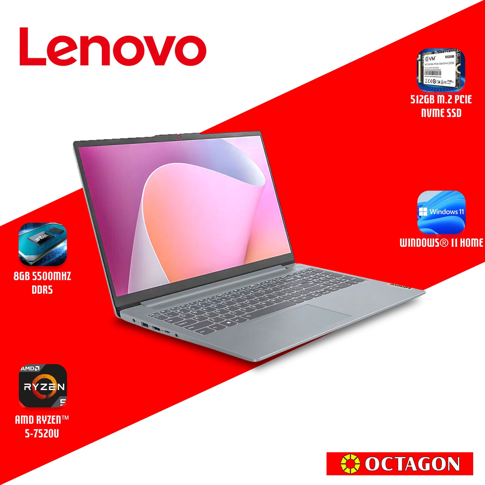 LENOVO IP S3-15 (82XQ00YHPH)/ RYZEN 5 7520U/ 8GB/ 512GB SSD/ 15.6 FHD/ WIN 11/ OFFICE HOME 2024