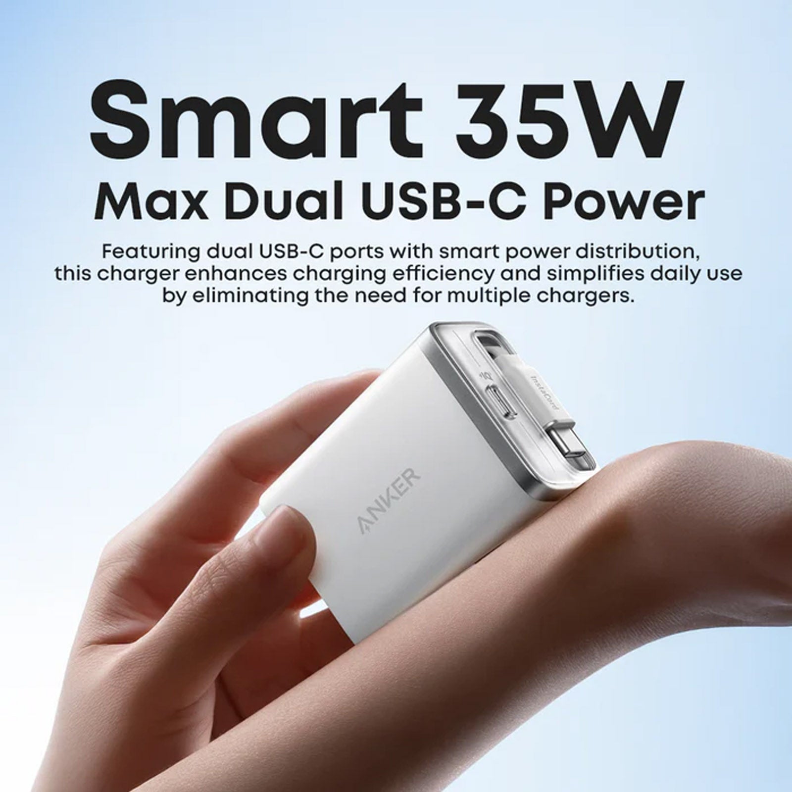 ANKER A2658J11 NANO CHARGER BLACK 35W W/ BUILT-IN RETRACTABLE USB-C CABLE