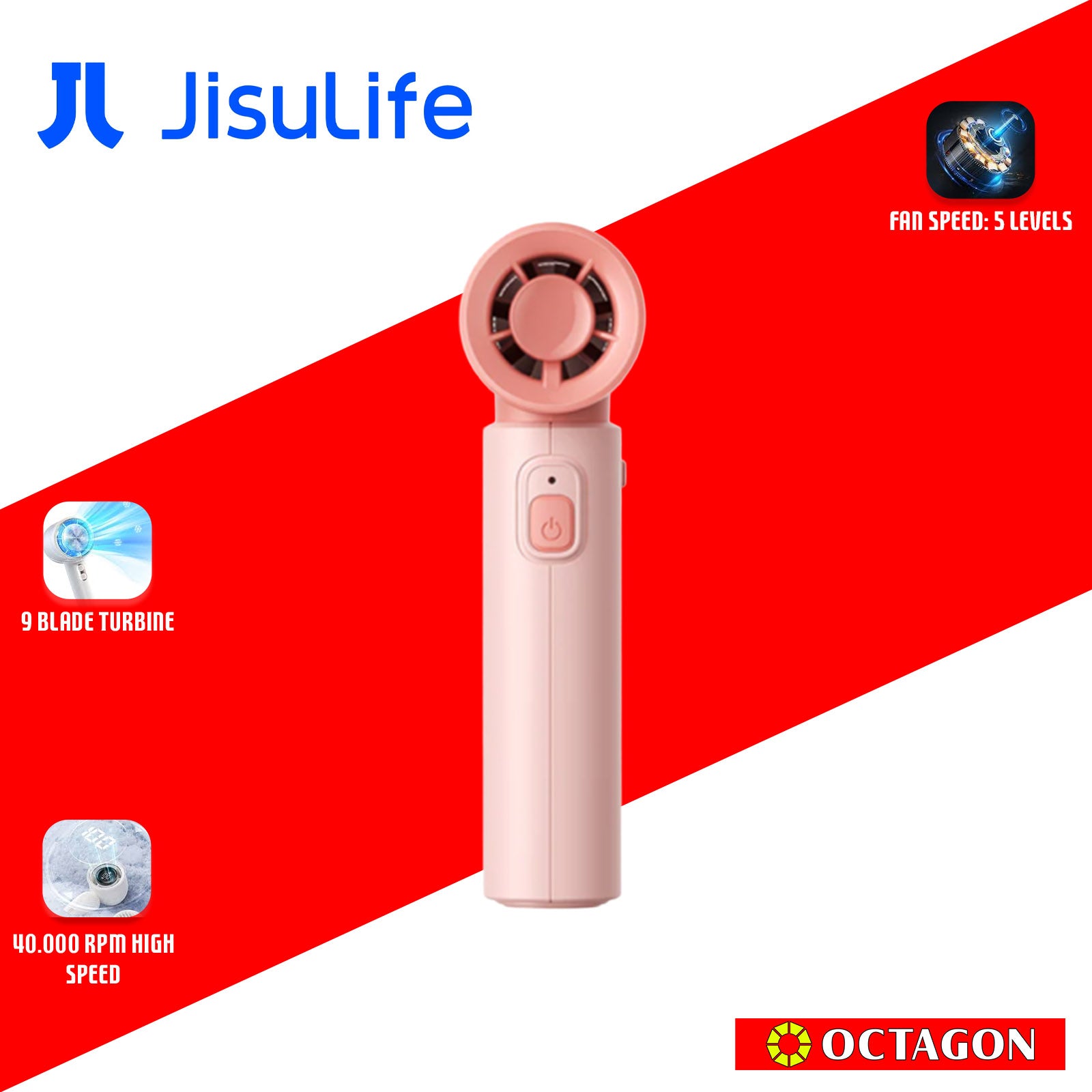 JISULIFE LIFE9 5000MAH GREY/BLACK HANDHELD FAN